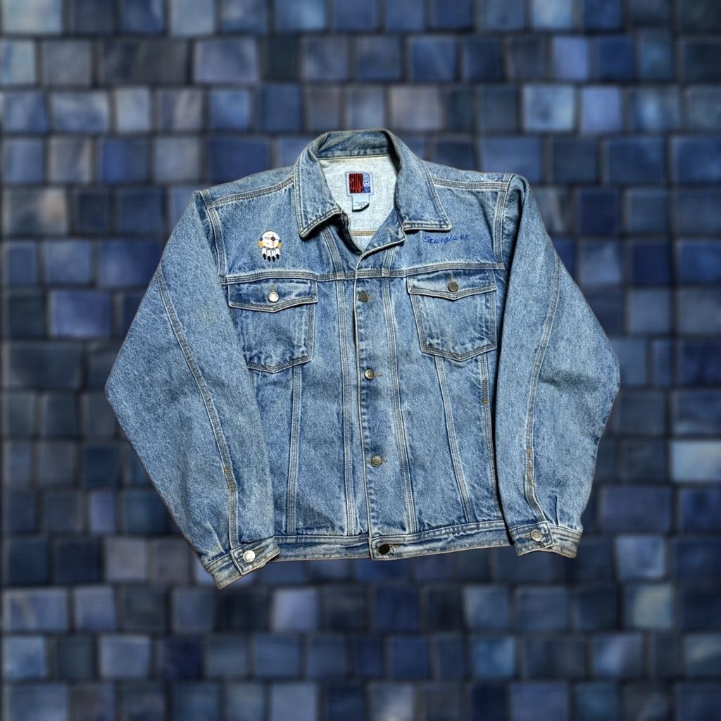 Native VINTAGE Sturgis 1998 Denim Jean Jacket Embroidered Mens Small Native Biker Jacket Denim Blue Embroidered Mens Biker Size US 29 - 1 Thumbnail