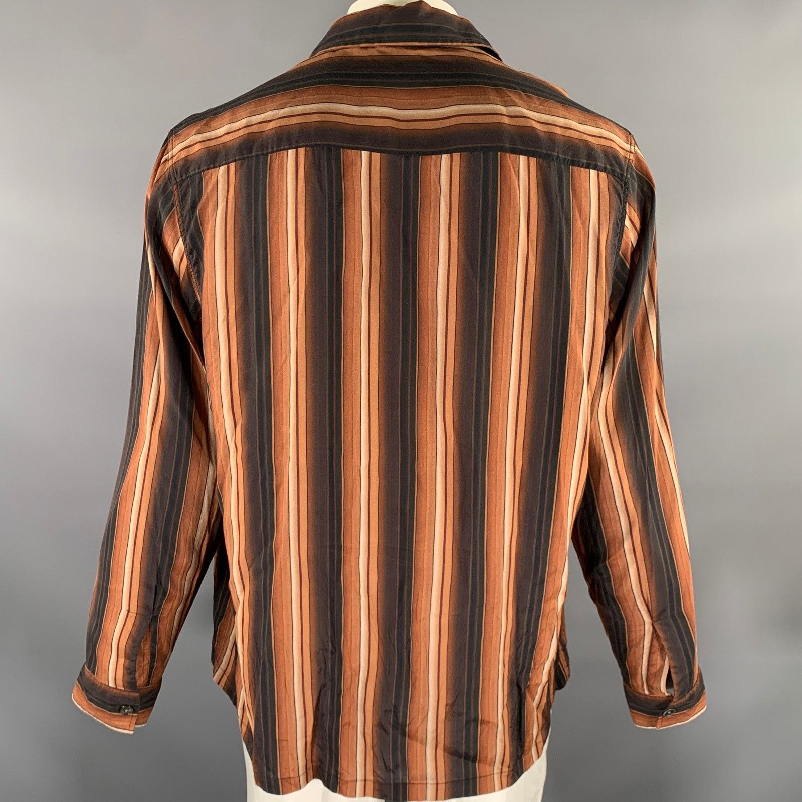 Our Legacy OUR LEGACY XL Brown Black White Stripe Long Sleeve Shirt Size US XL / EU 56 / 4 - 4 Thumbnail