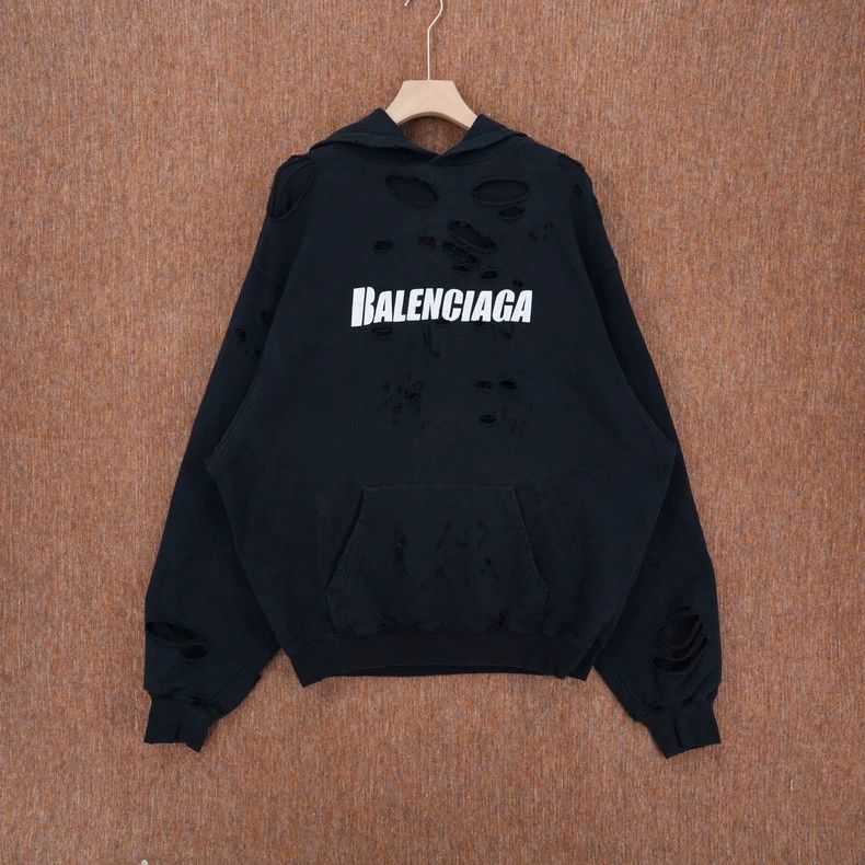 Balenciaga Balenciaga Black Distressed Hole Hoodie - dmc Size US XXS / EU 40 - 1 Thumbnail