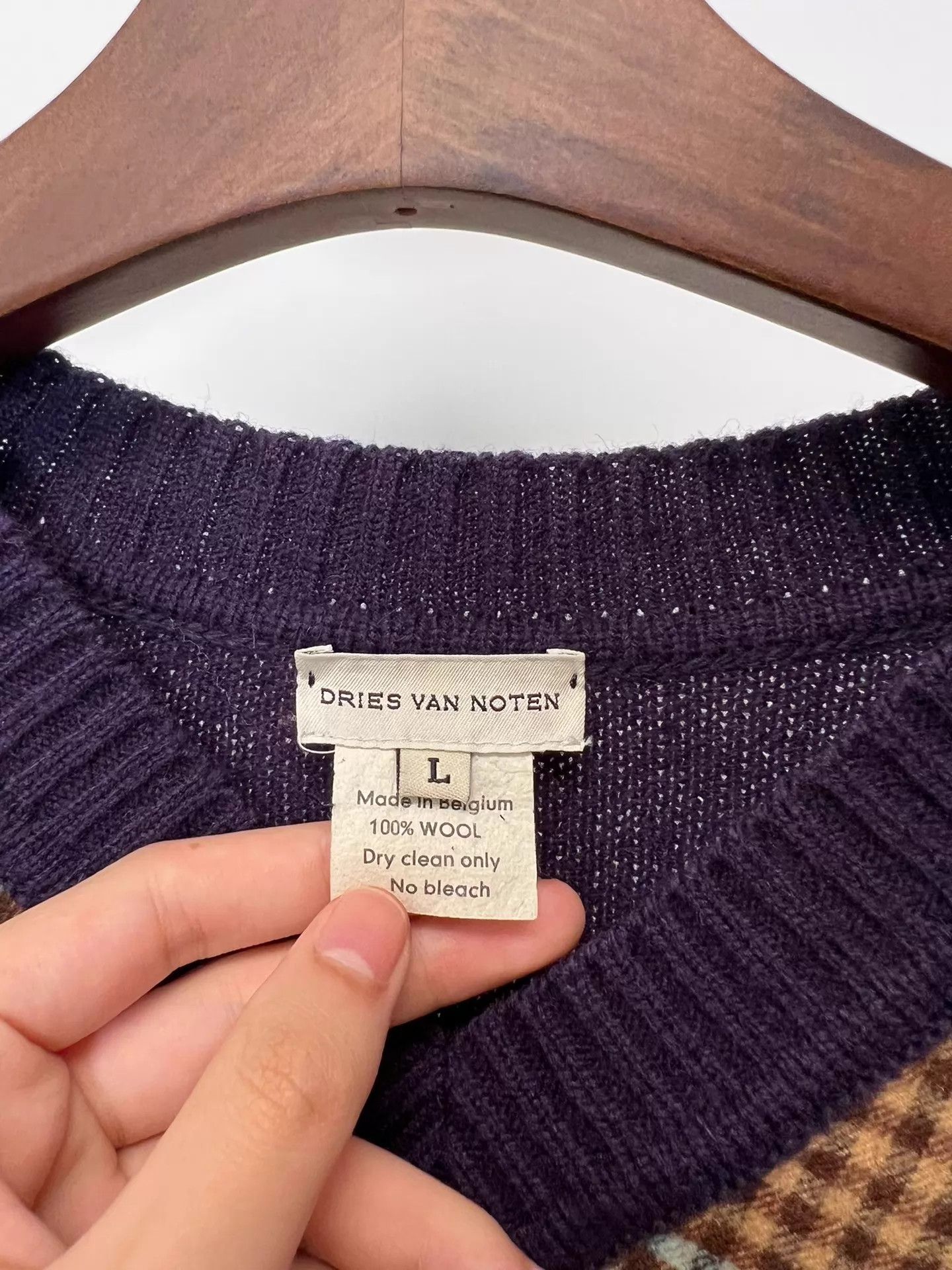 Dries Van Noten DVN Purple Check Colorblock Wool Sweater Size L / US 10 / IT 46 - 7 Thumbnail
