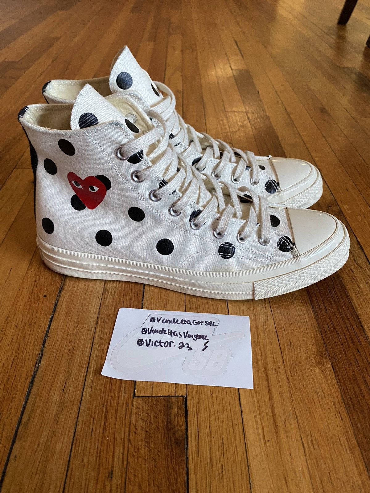 image of Comme Des Garcons x Converse Comme De Garçon White Black Polka Dot Chuck Us10 Shoes in Black/White