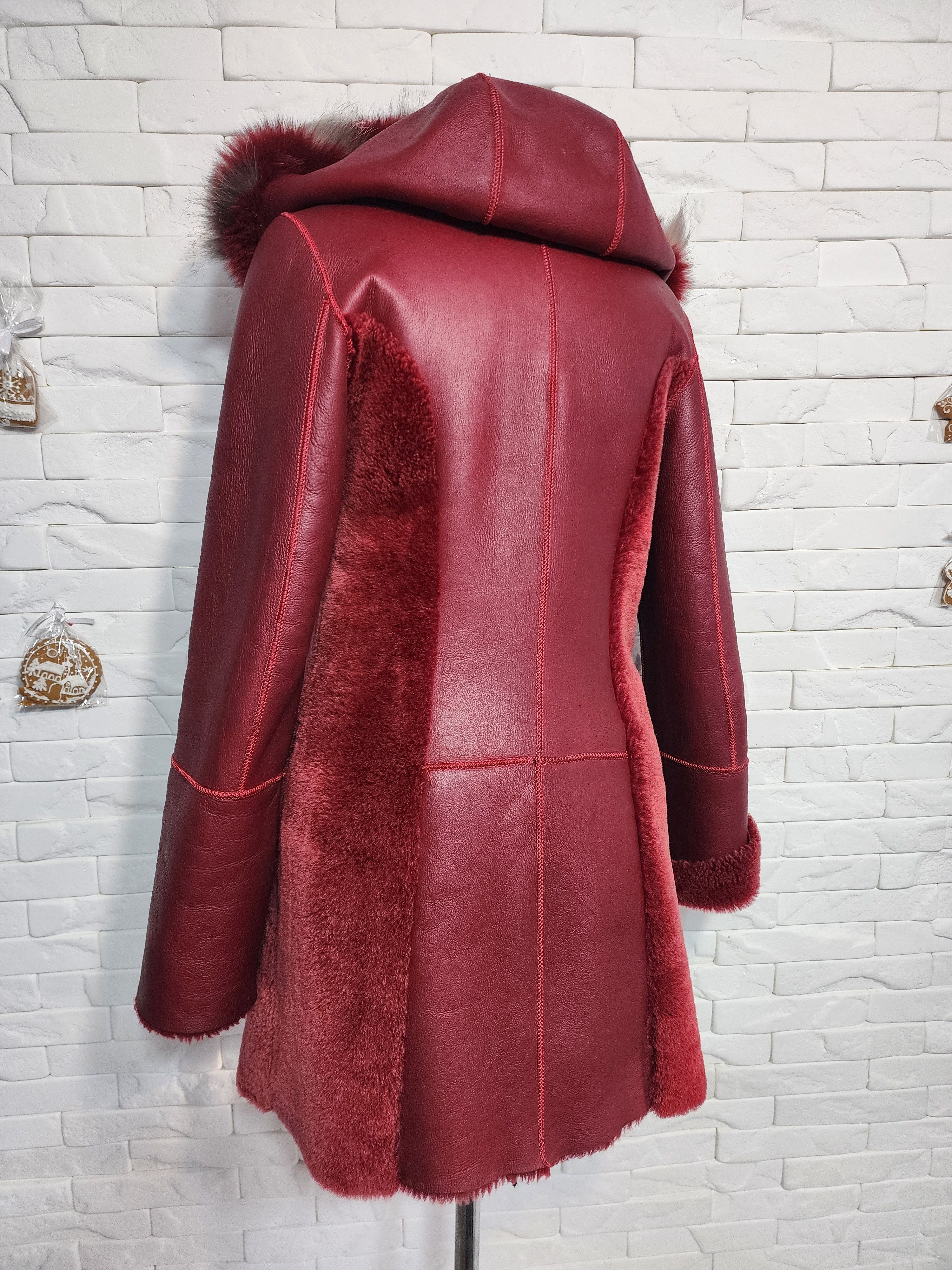Furla Red Women's Sheepskin Coat: Genuine Fur Winter Hooded Jacket Size S / US 4 / IT 40 - 6 Thumbnail