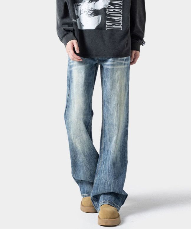 Japanese Brand Men's distressed wide-leg washed lightning pattern jeans Size US 32 / EU 48 - 1 Thumbnail