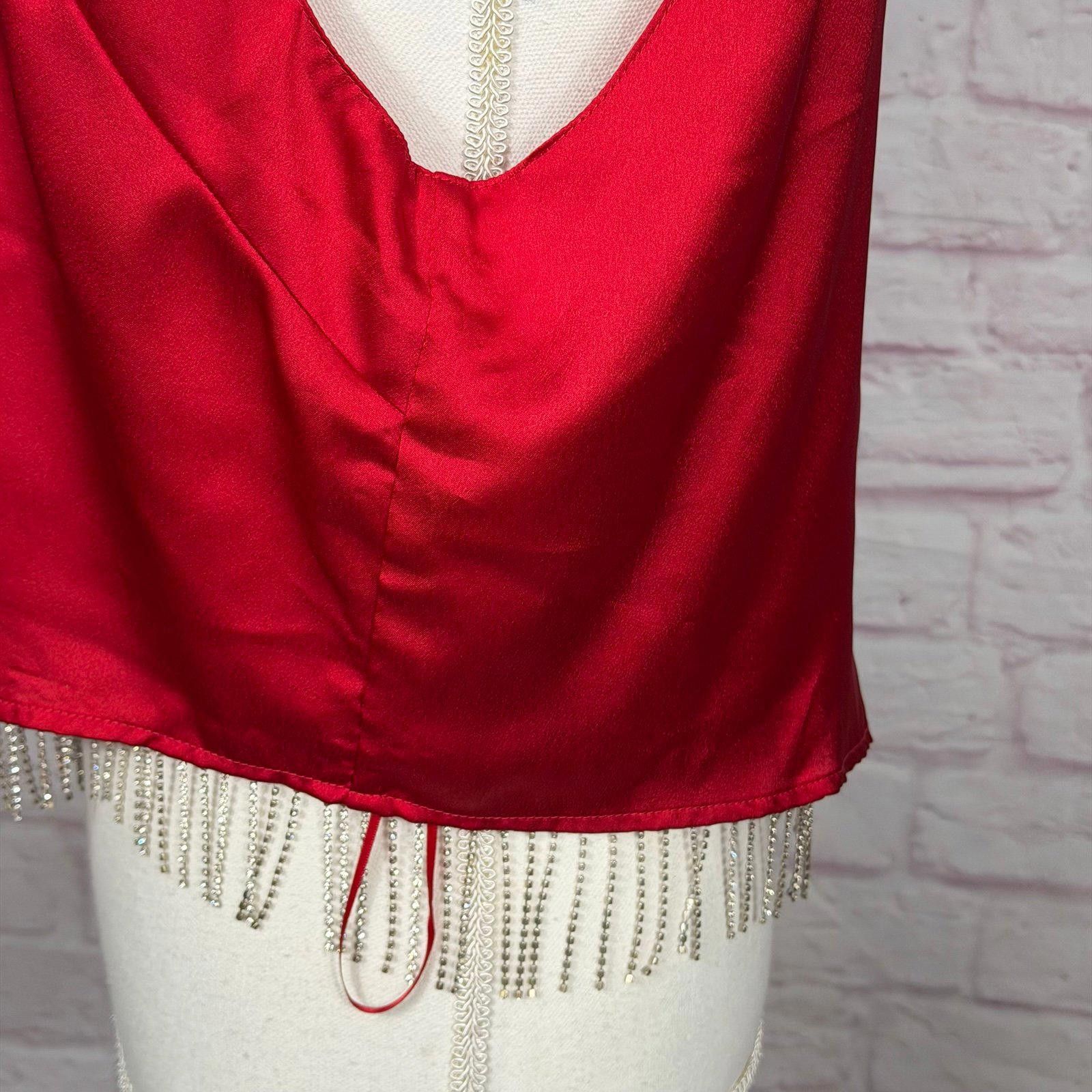 Other Blue B Collection Red Satin Halter Top with Fringe Large NWT Size L / US 10 / IT 46 - 7 Thumbnail