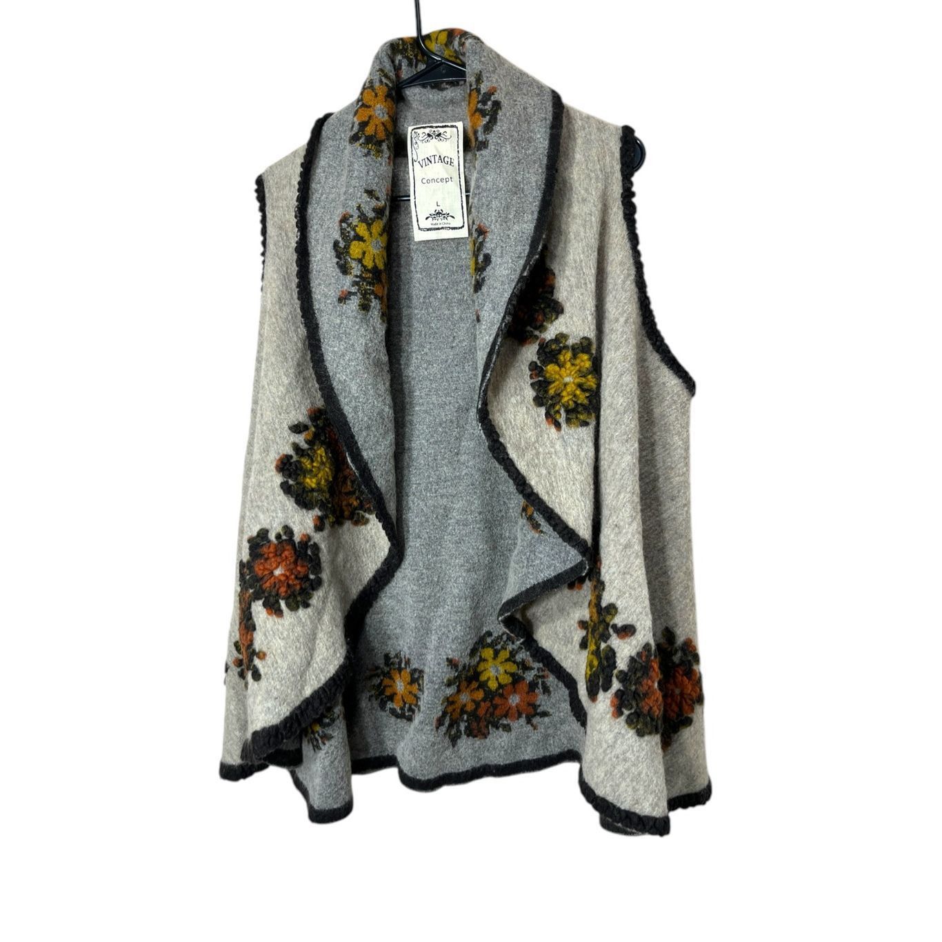 Other Vintage Concept Cardigan L Cream/Gray Wool Waterfall Sweater Size L / US 10 / IT 46 - 1 Thumbnail