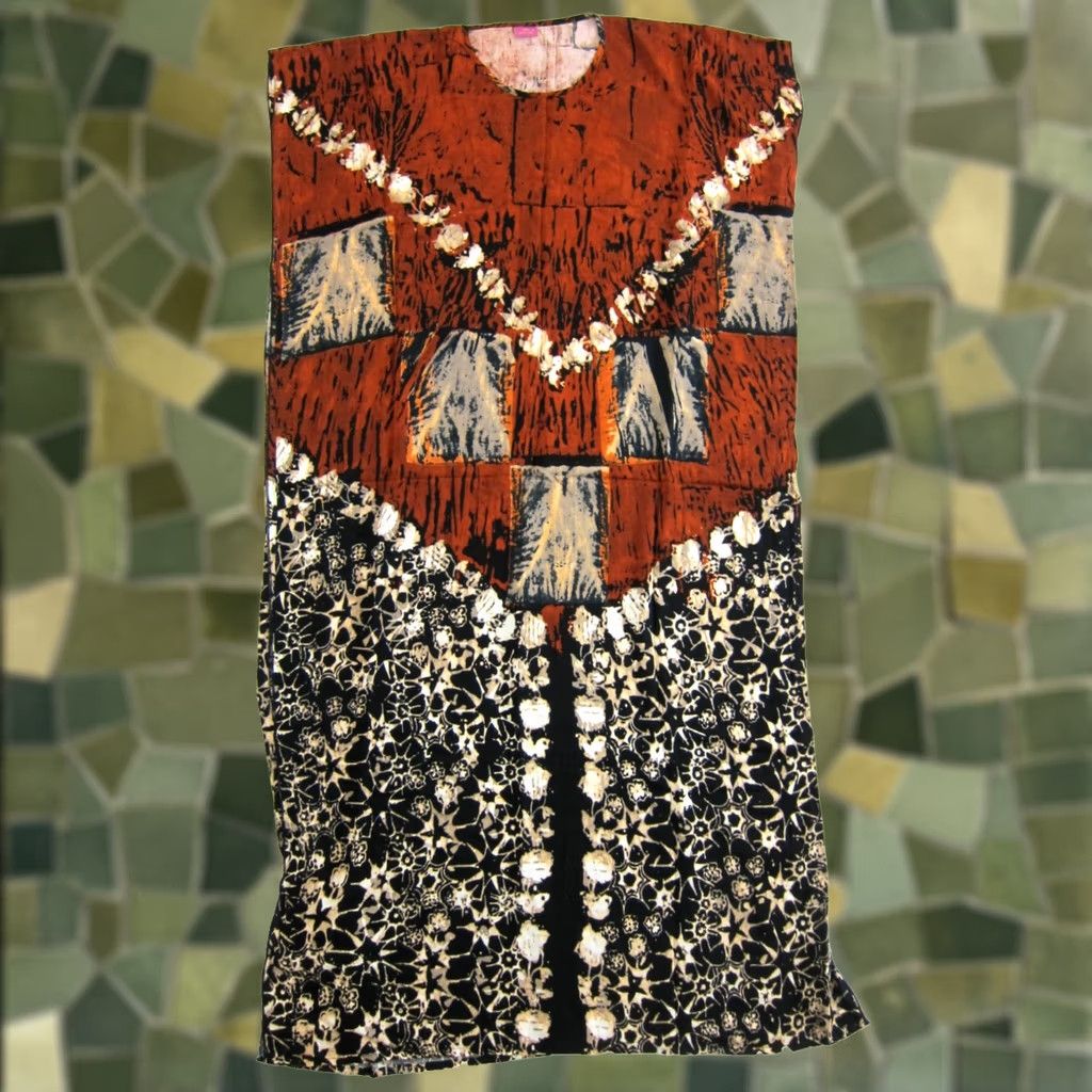 Vintage VINTAGE Di Yashu Kaftan Maxi Shirt Dress L-XL Geometric Art 100% Rayon Brown Black Ivory Women Size L / US 10 / IT 46 - 1 Thumbnail
