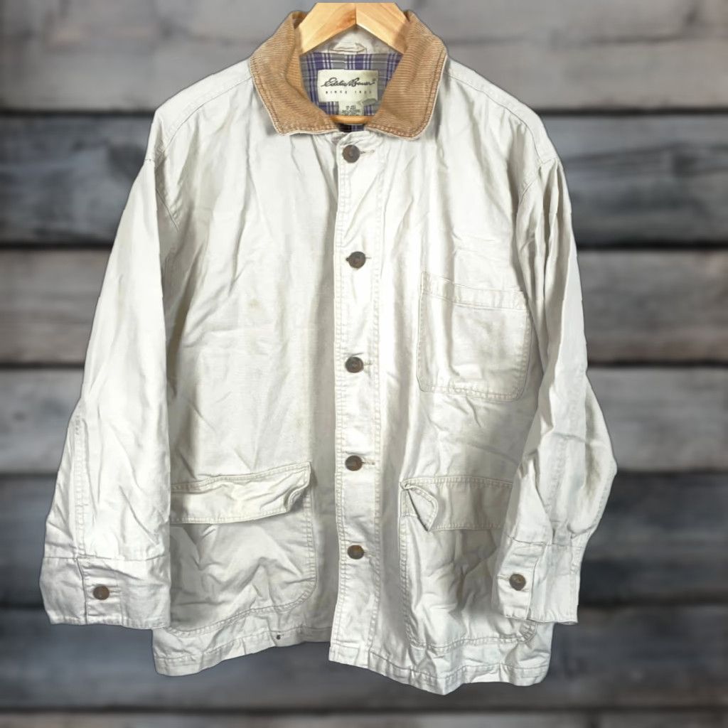 Eddie Bauer Eddie Bauer Lined Canvas Chore Jacket Men's Large Beige Corduroy Collar Size US L / EU 52-54 / 3 - 1 Thumbnail
