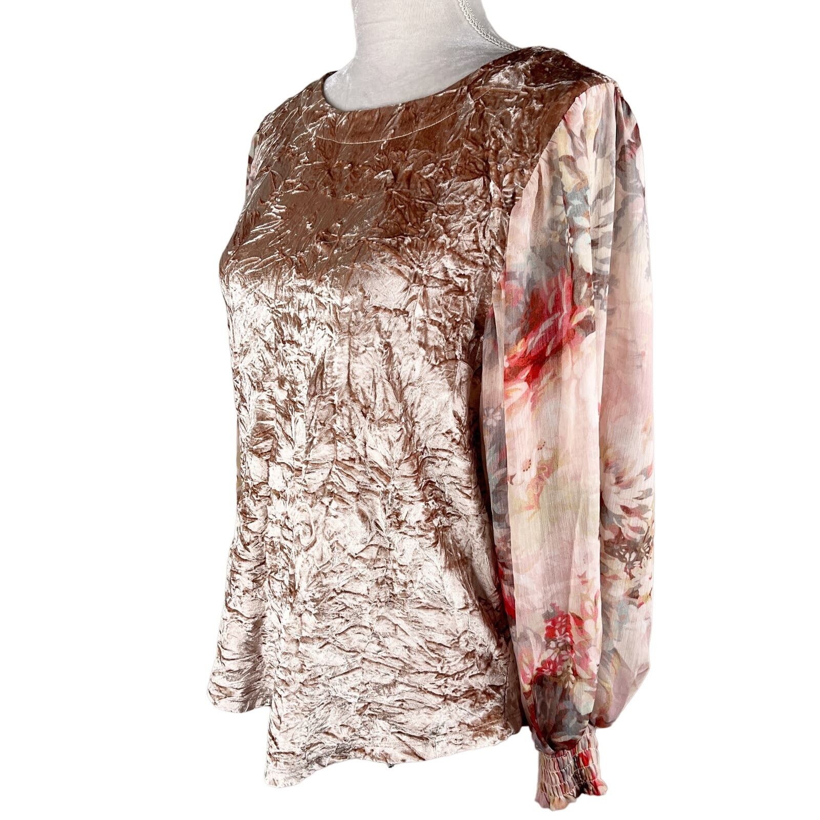 Anthropologie Meadow Rue Top Crushed Velvet Sheer Floral Sleeves Small Size S / US 4 / IT 40 - 8 Thumbnail