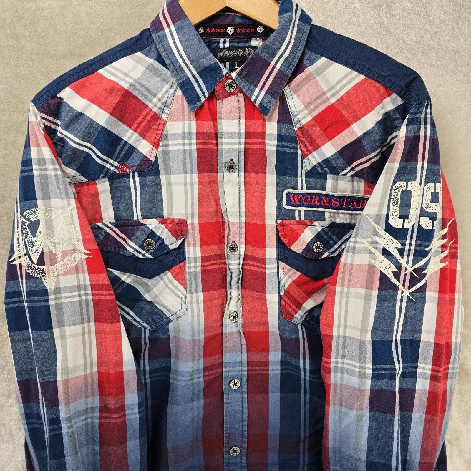 Other Wornstar Western Button Up Shirt Large Plaid Metal Buttons Size US L / EU 52-54 / 3 - 5 Thumbnail