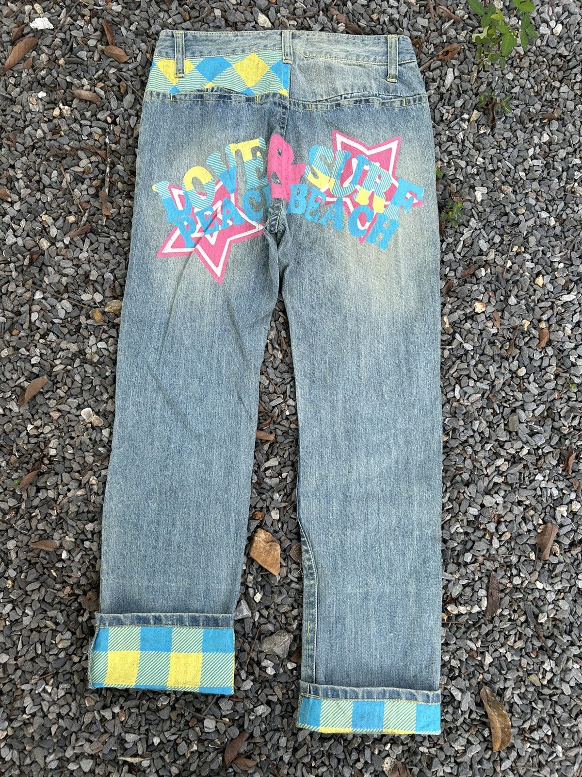 Kapital CLONE DEVGRU DAICOCK LOVE PEACE SURF BEACH DENIM JEANS RARE🎌 Size US 32 / EU 48 - 2 Thumbnail