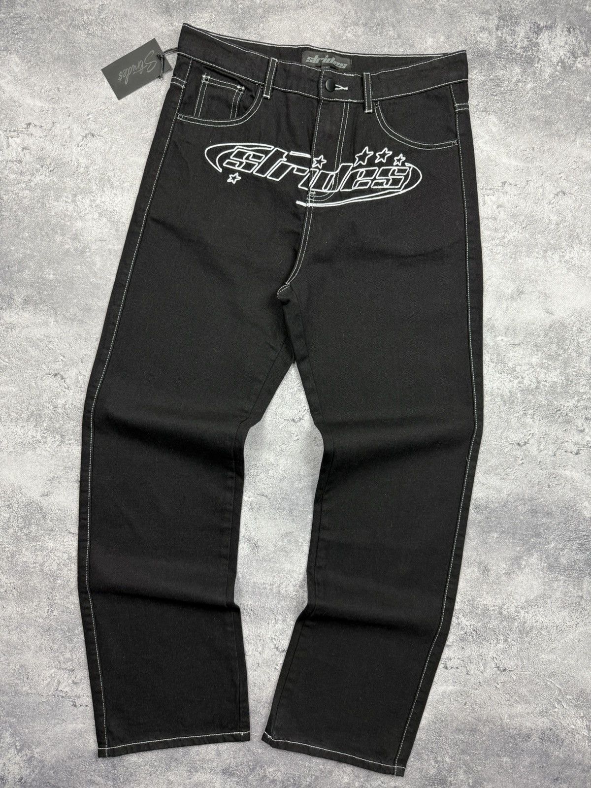 Japanese Brand Strides Baggy Jeans Denim Pants Black Y2K Skater Streetwear Size US 32 / EU 48 - 8 Thumbnail