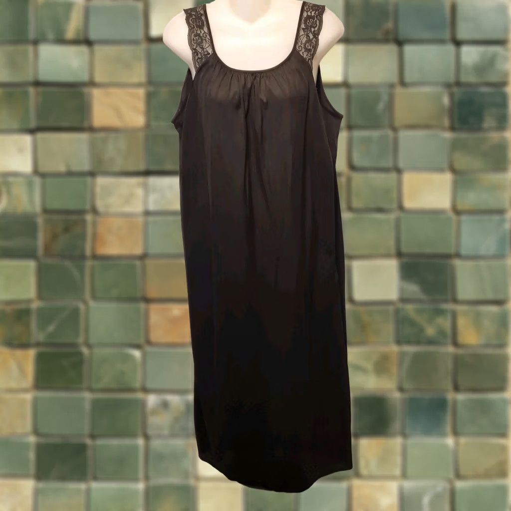Vintage VINTAGE Berkliff Womens Maxi Slip Dress Lace Shoulder 1980s Black L Victorian Day Dress Mens Womens Girls Size L / US 10 / IT 46 - 1 Thumbnail