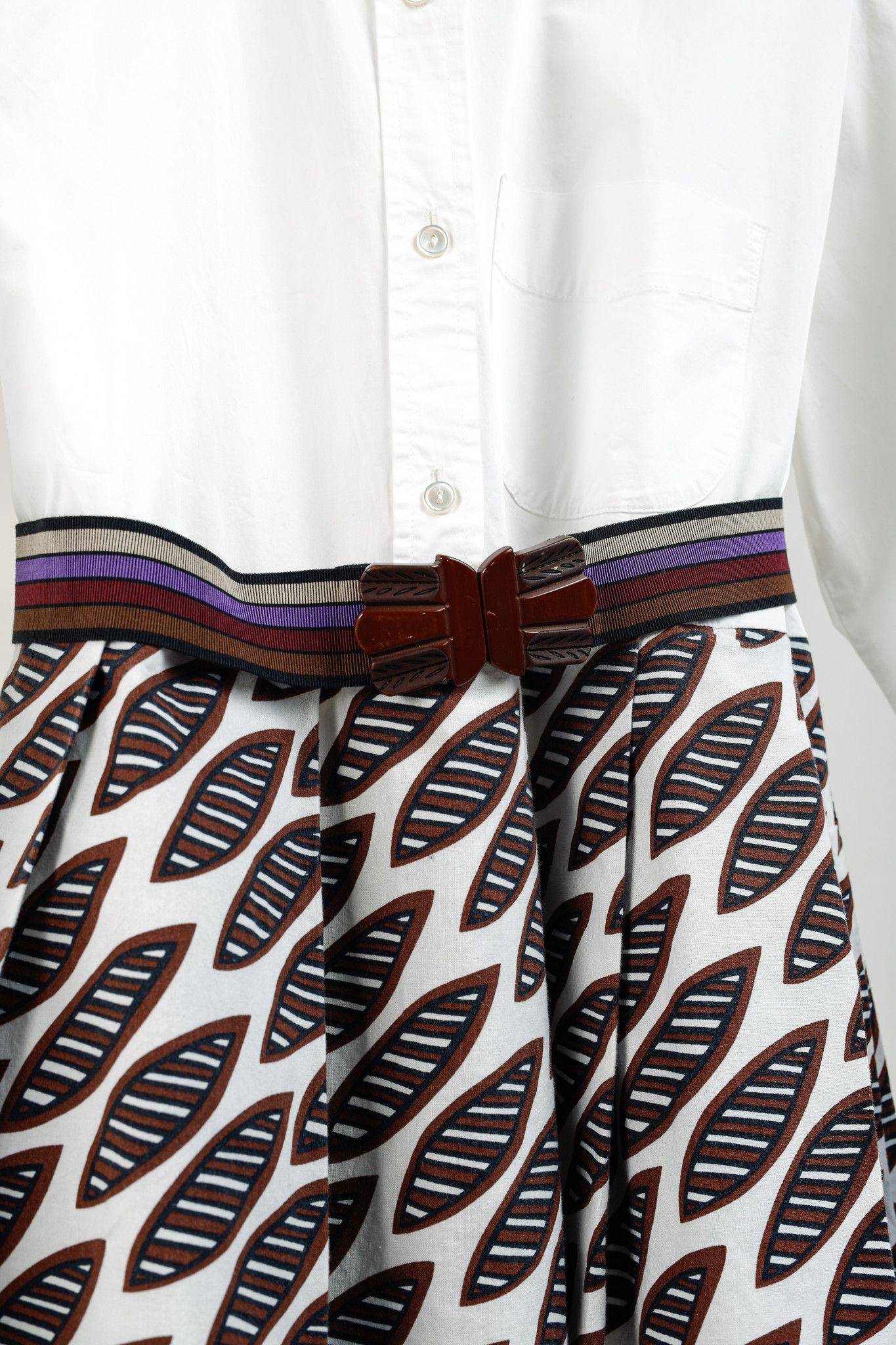 Designer Erika Cavallini Oxford Leaves Pattern Belted Shirtdress Size M / US 6-8 / IT 42-44 - 7 Thumbnail