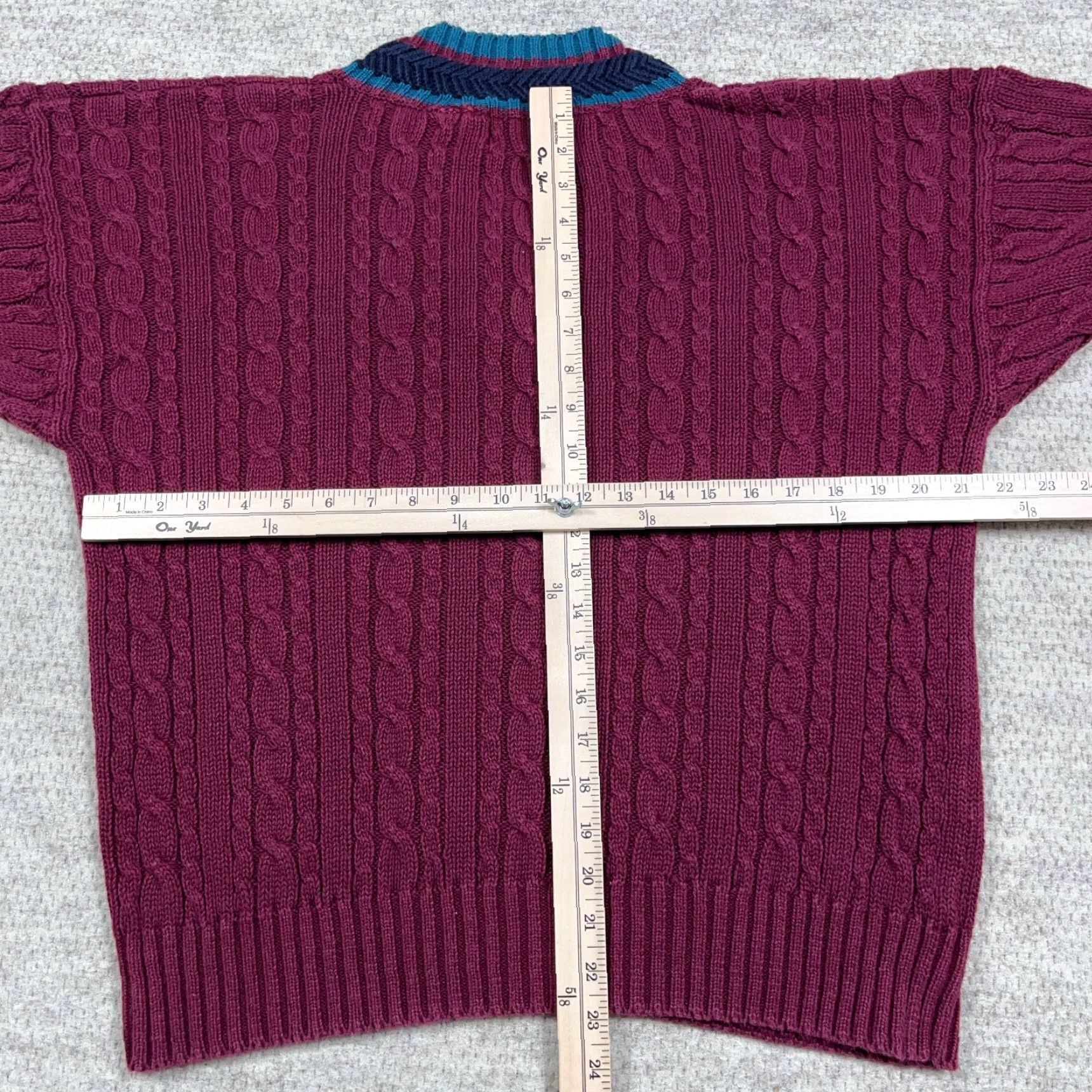 Vintage VINTAGE Grandpa Sweater Men Medium Maroon Cable Knit 90s Deep V Neck Cricket Mens Size US M / EU 48-50 / 2 - 6 Thumbnail