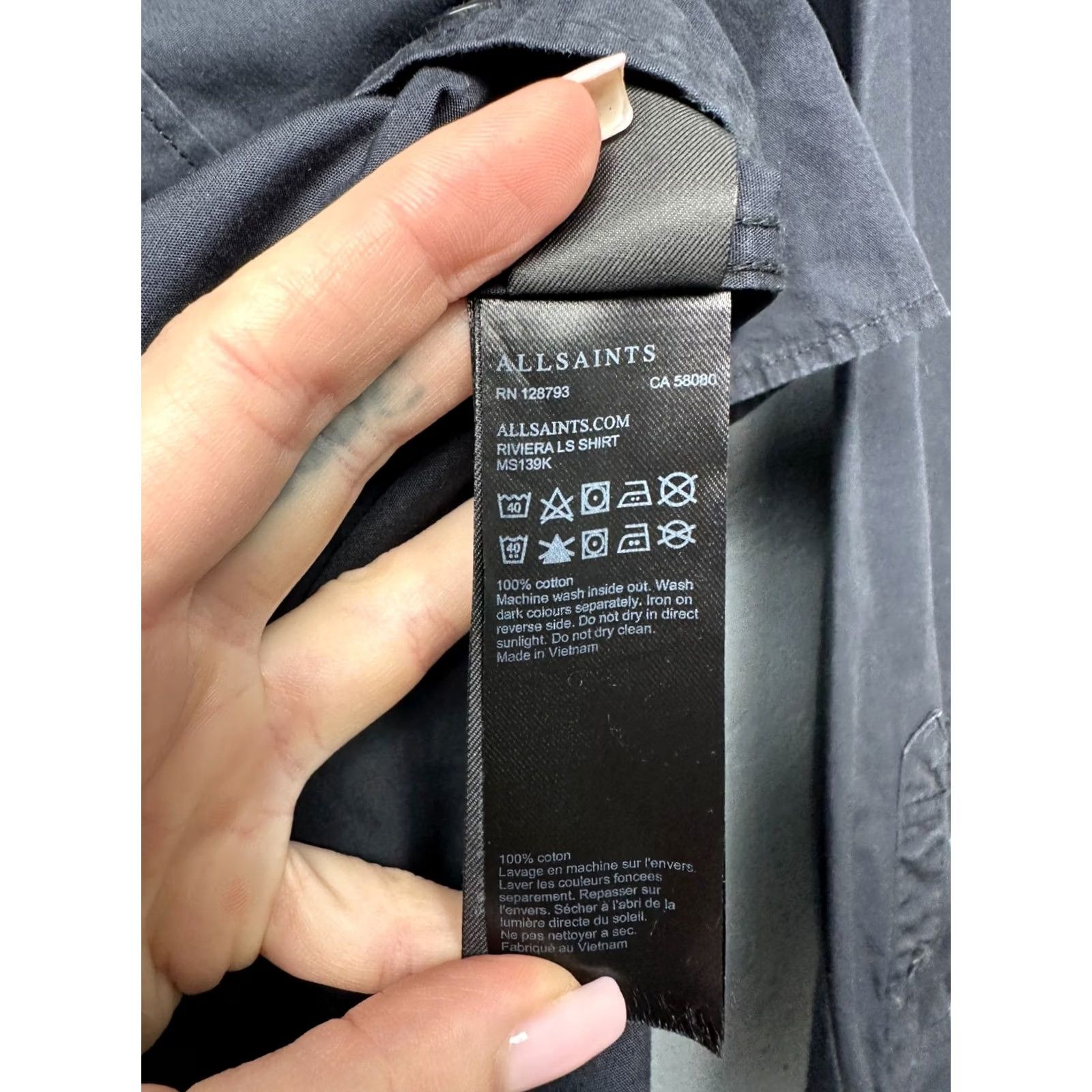 Allsaints AllSaints Riviera Long Sleeve Shirt Mens S Gray Cotton Button-Up Collared Vintage No Size US S / EU 44-46 / 1 - 5 Thumbnail