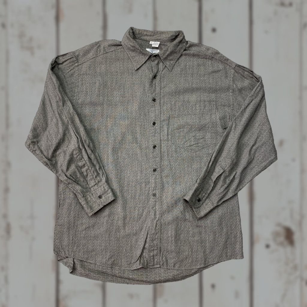Valentino VINTAGE Valentino Dress Shirt Mens XL Gray Cotton 90s 80s Designer Casual Business Barrel Cuff Button Long Sleeve Striped Button-Down Shirt Size 46R - 1 Thumbnail