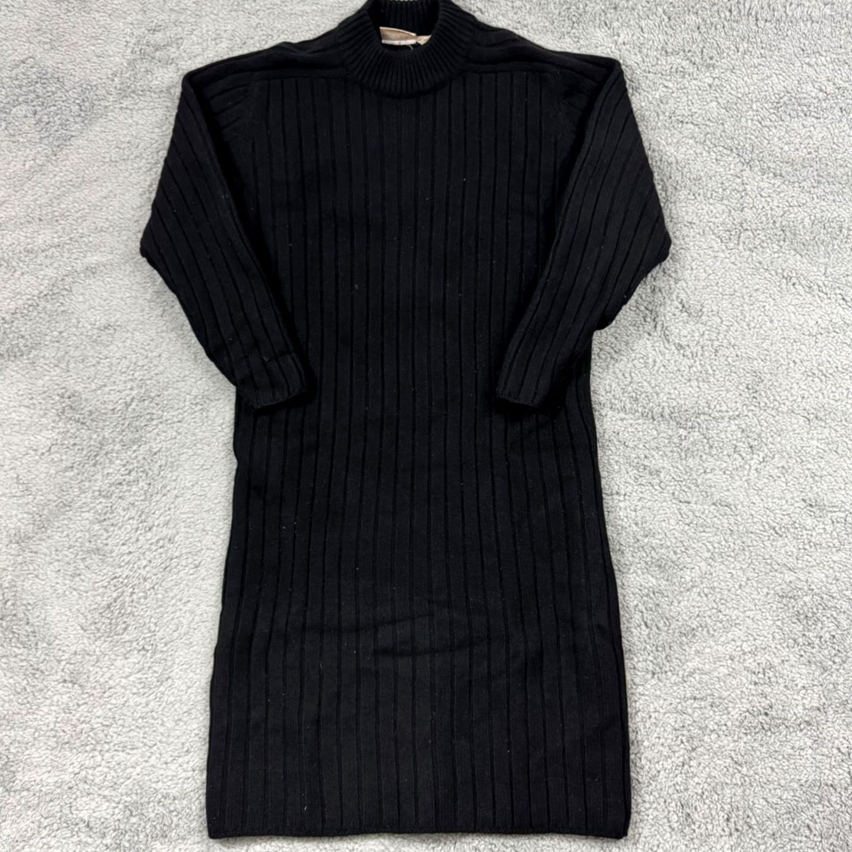 Liz Claiborne VINTAGE Liz Claiborne Sweater Dress Womens M Knit Mock Neck Long Sleeve Black Solid 50s 80s 90s Angel Cat City Logo Dress Womens Size M / US 6-8 / IT 42-44 - 2 Thumbnail