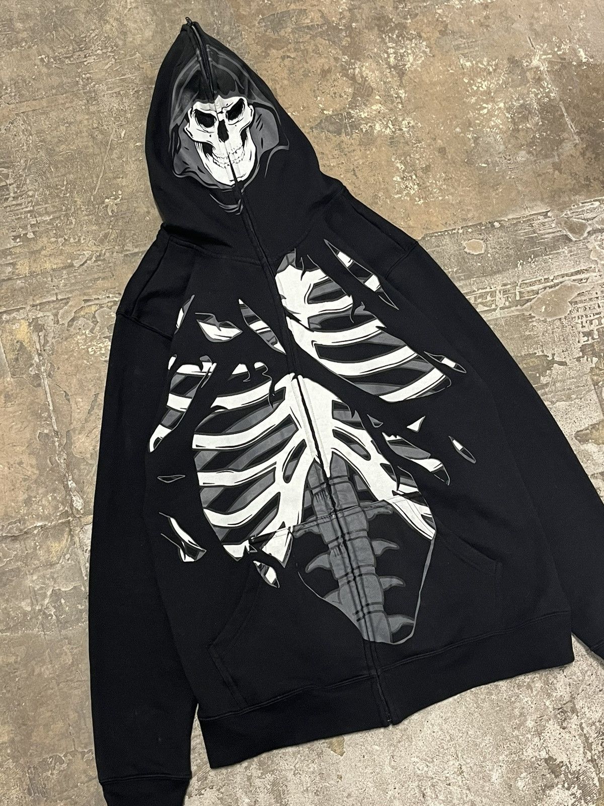 Vintage Skeleton full zip skater hoodie grunge emo cybery2k goth Size US L / EU 52-54 / 3 - 3 Thumbnail