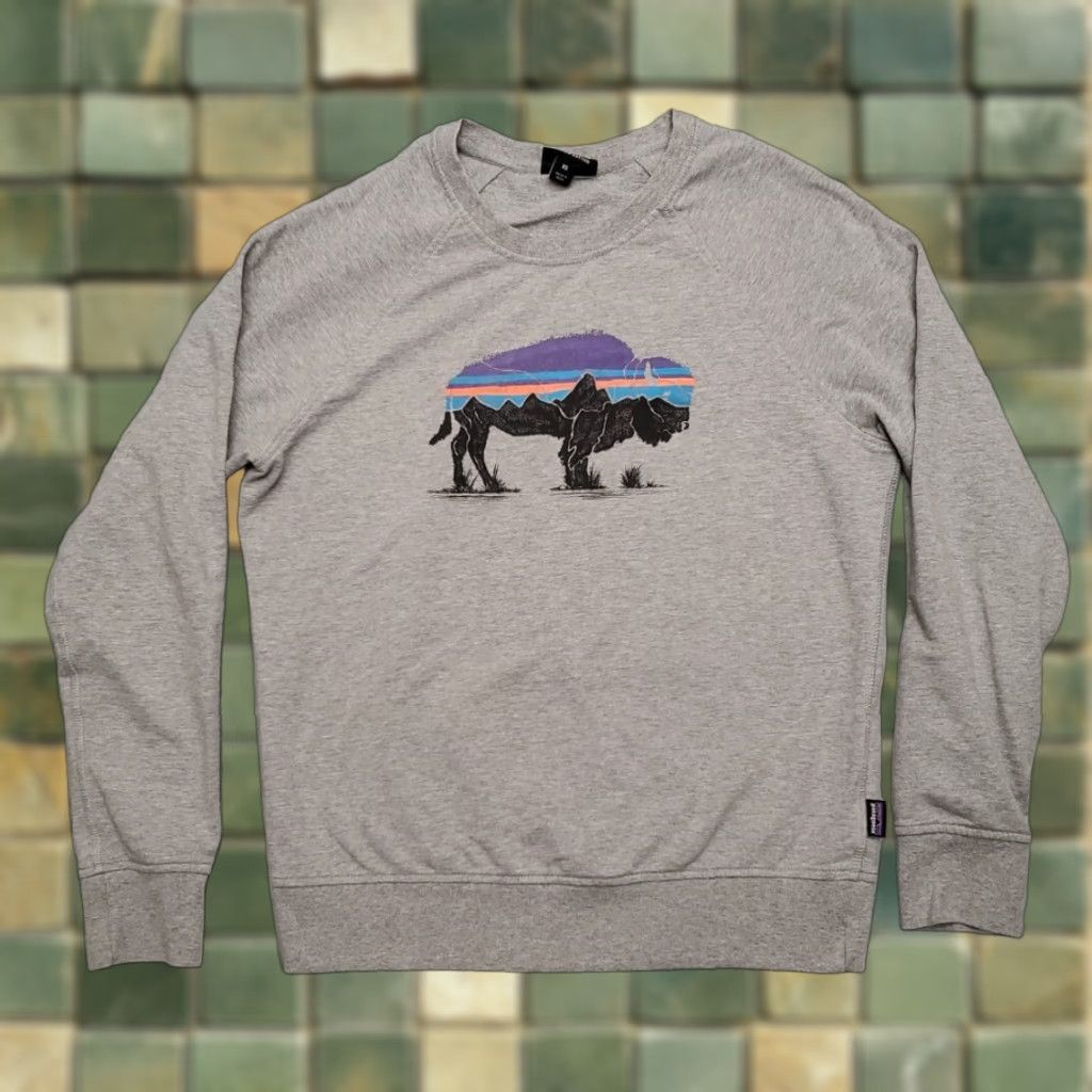 Patagonia VINTAGE Patagonia Sweatshirt Women XS White Fitz Roy Bison Organic Cotton Blend Pullover Size XS / US 0-2 / IT 36-38 - 1 Thumbnail