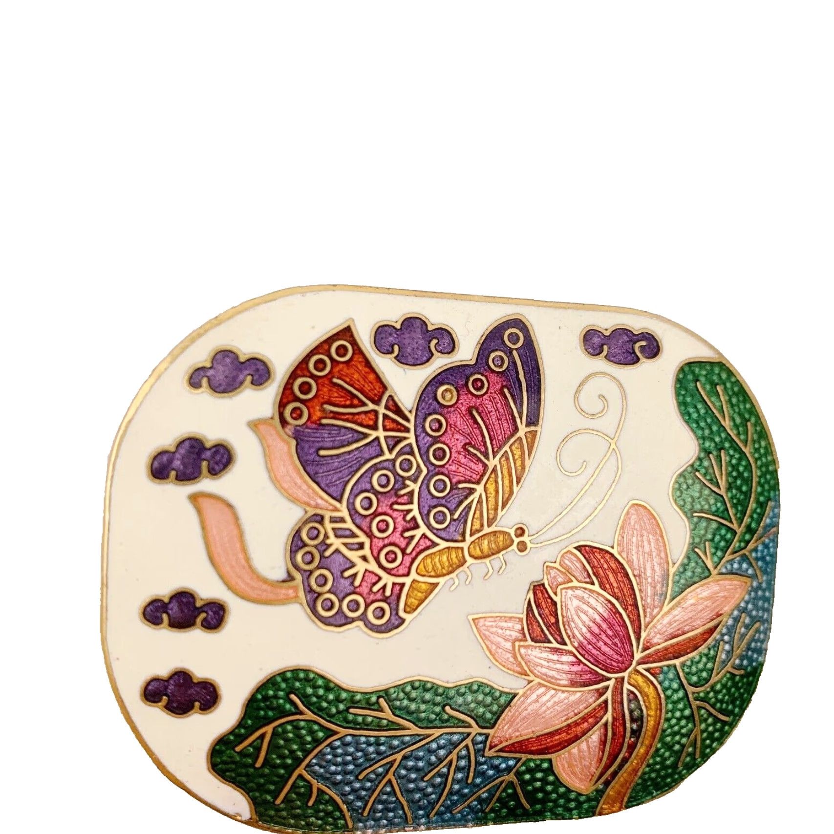 Vintage VINTAGE Cloisonne Butterfly Flower Gold Small Belt Buckle Unmarked 1.8" x 2.4" Size ONE SIZE - 4 Thumbnail