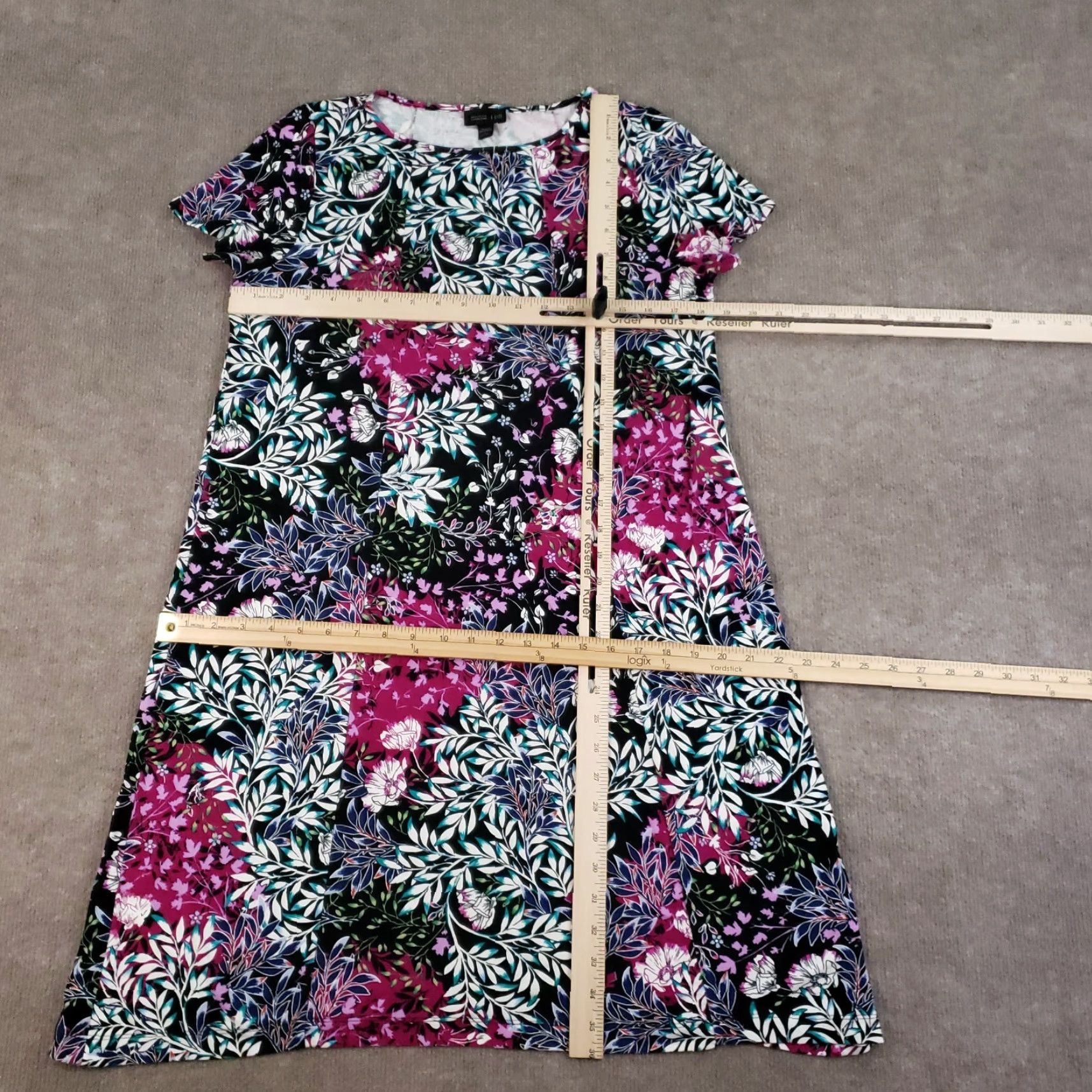J. Jill J. Jill Dress Womens Petite Small Pink Floral Short Sleeve Knee Length Stretch Knit Rayon Spandex Size 28" / US 6 / IT 42 - 2 Thumbnail