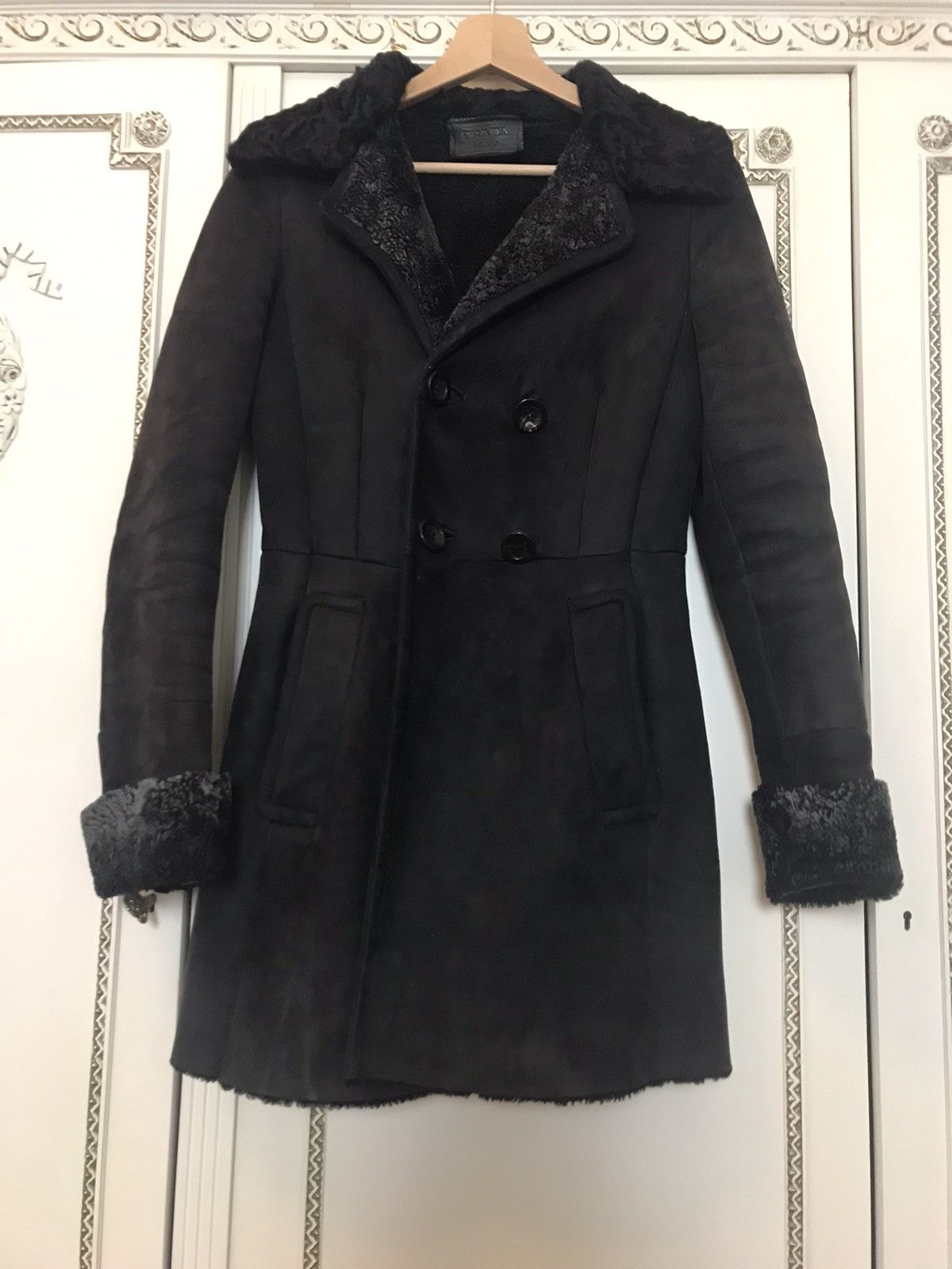 image of Shearling Peacock Prada Coat in Brown, Women's (Size XS)