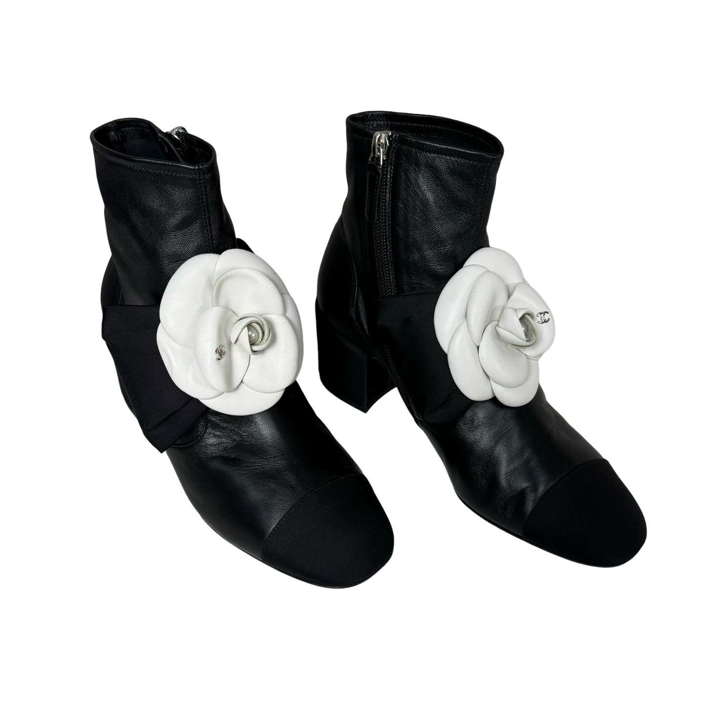 Chanel Chanel Camellia Leather Ankle Boots Size 36.5 Size US 6.5 / IT 36.5 - 1 Thumbnail