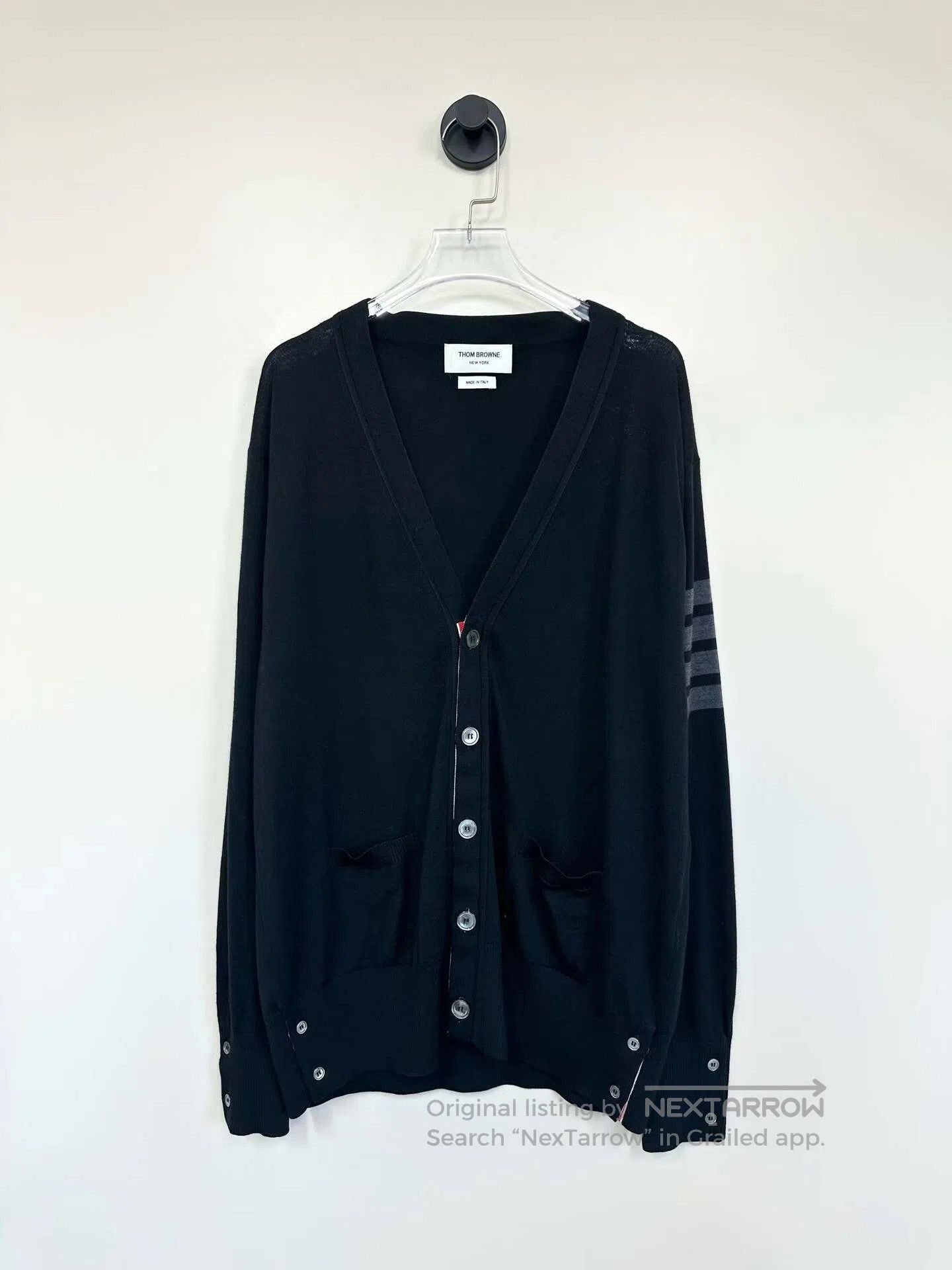Thom Browne Thom Browne Black Classic Four Stripe Wool Cardigan| Size US XL / EU 56 / 4 - 1 Thumbnail
