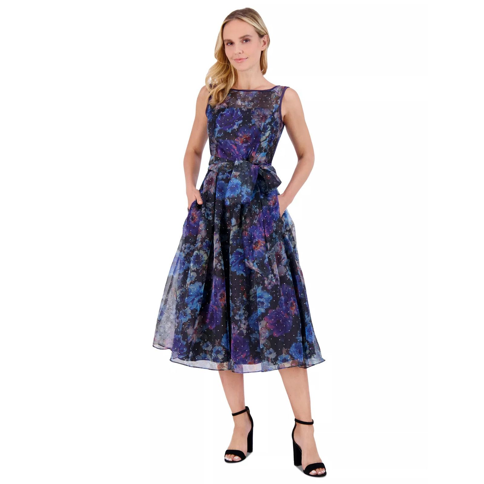 Other Eliza J Women's Belted Floral-Cocktail Dress - Black/blue,14 Size XL / US 12-14 / IT 48-50 - 2 Thumbnail