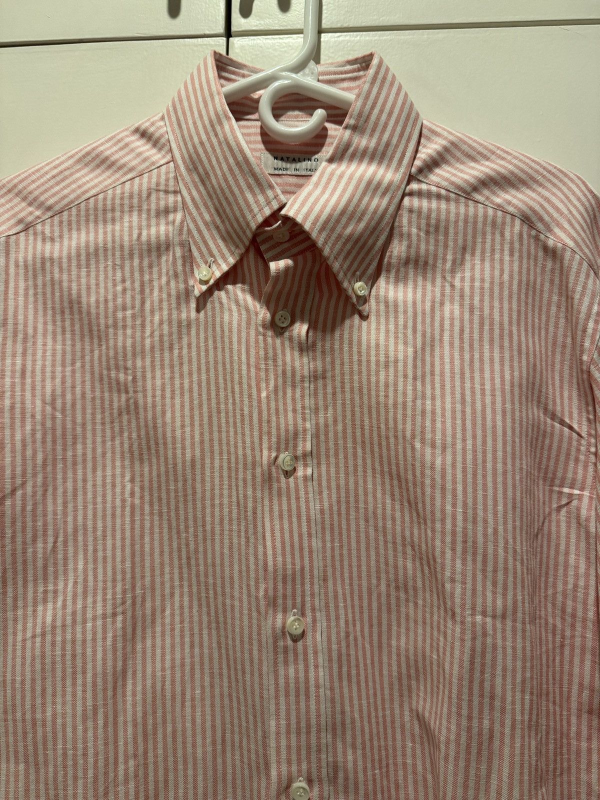 Natalino Natalino Pink Stripe Cotton Linen Button Down 16.5 Size US L / EU 52-54 / 3 - 2 Thumbnail