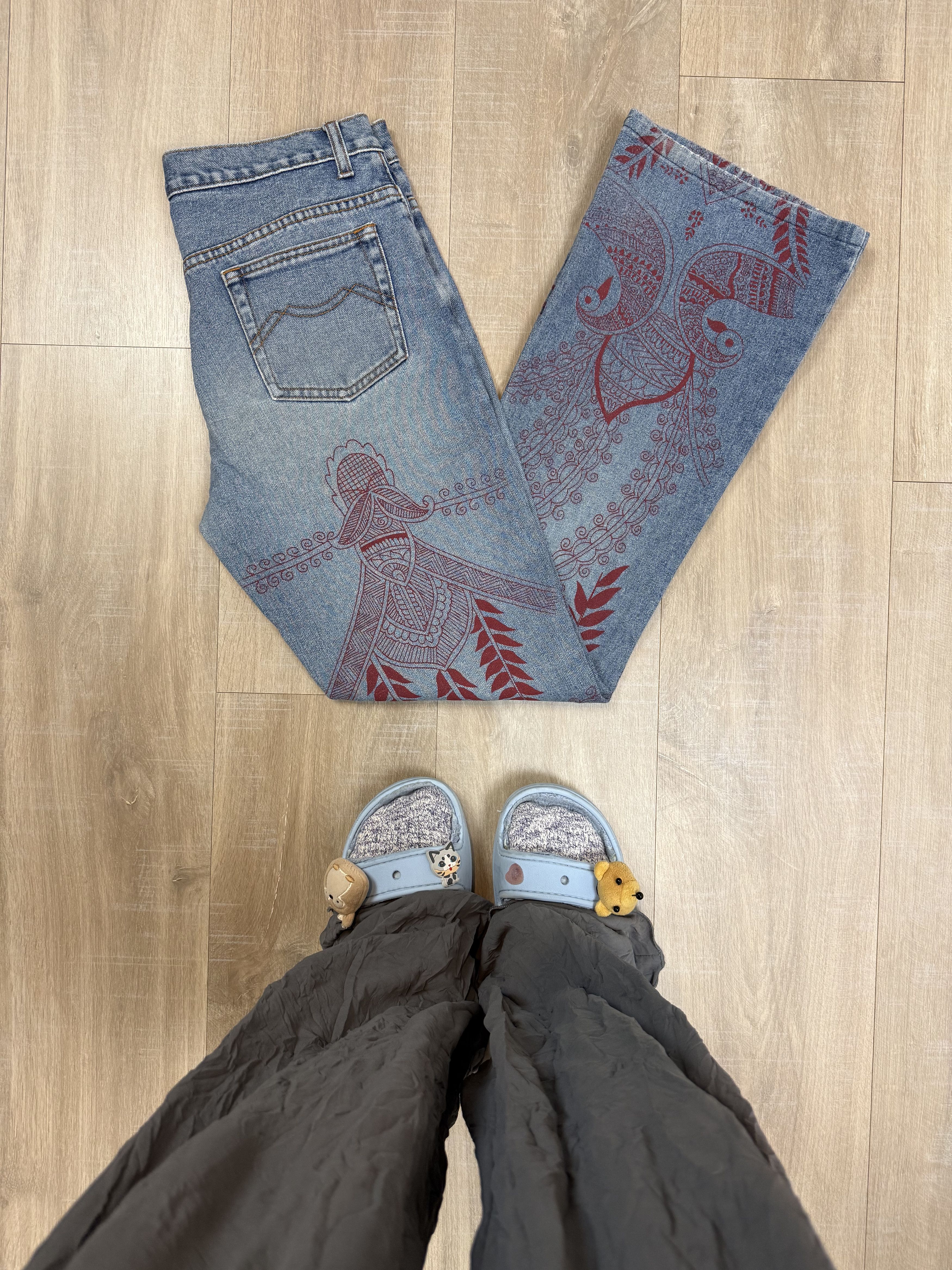 Vintage Yes Or No Extreme Fit Denim Red Henna Print All Round Size 32" / US 10 / IT 46 - 1 Thumbnail