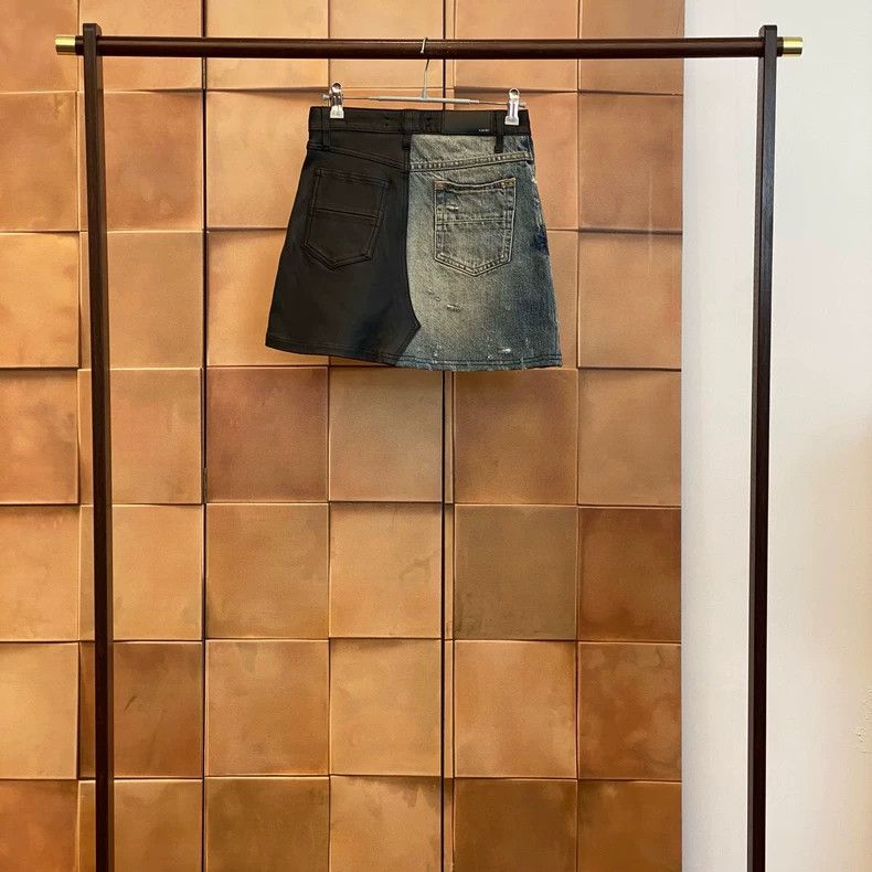 Amiri Amiri Washed Blue Denim Leather Patch Skirt Size ONE SIZE - 2 Thumbnail