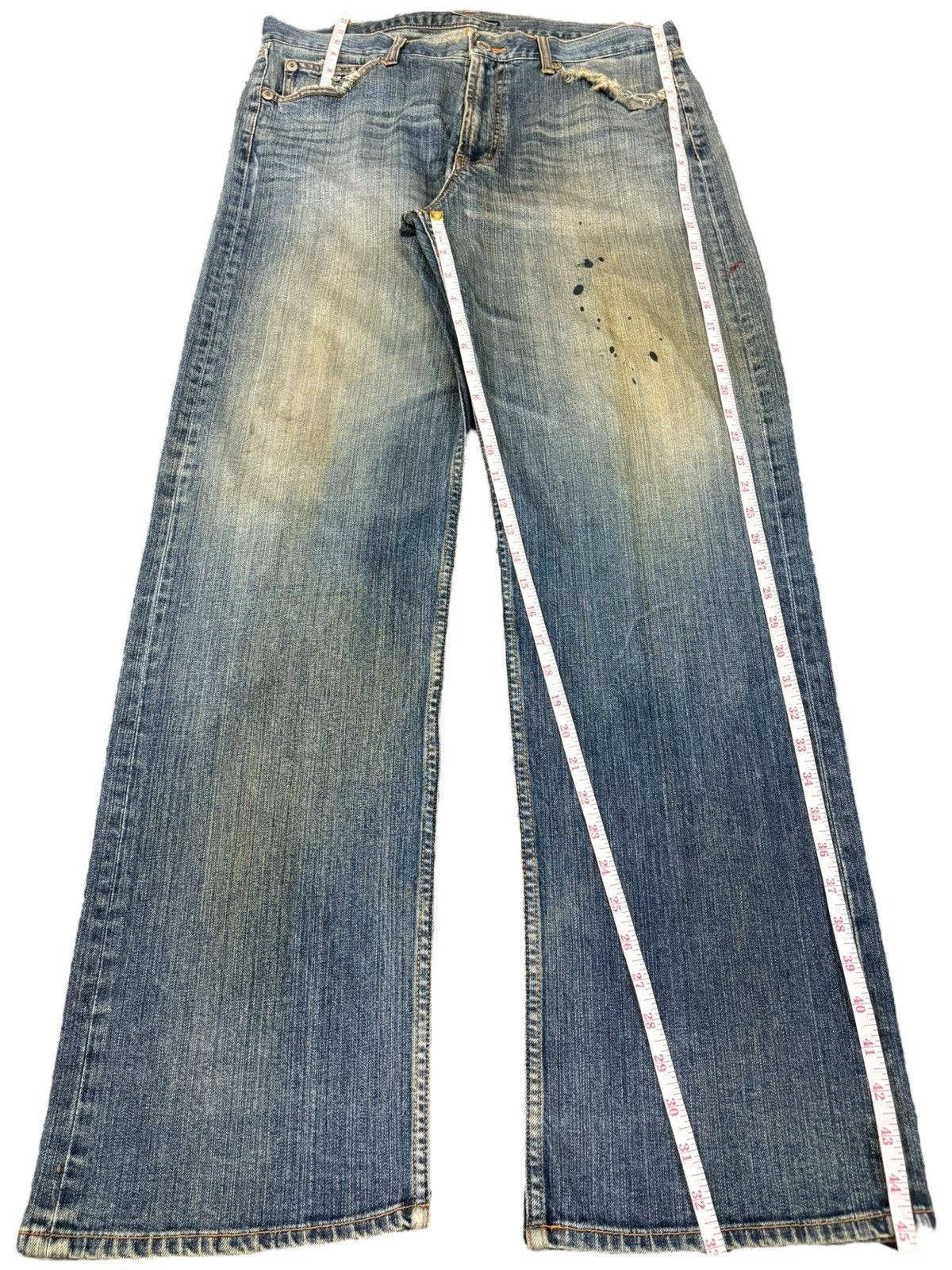 VILLAND Vintage Japanese Brand Mud Wash Painted Distress Baggy Jeans Size US 35 - 11 Thumbnail