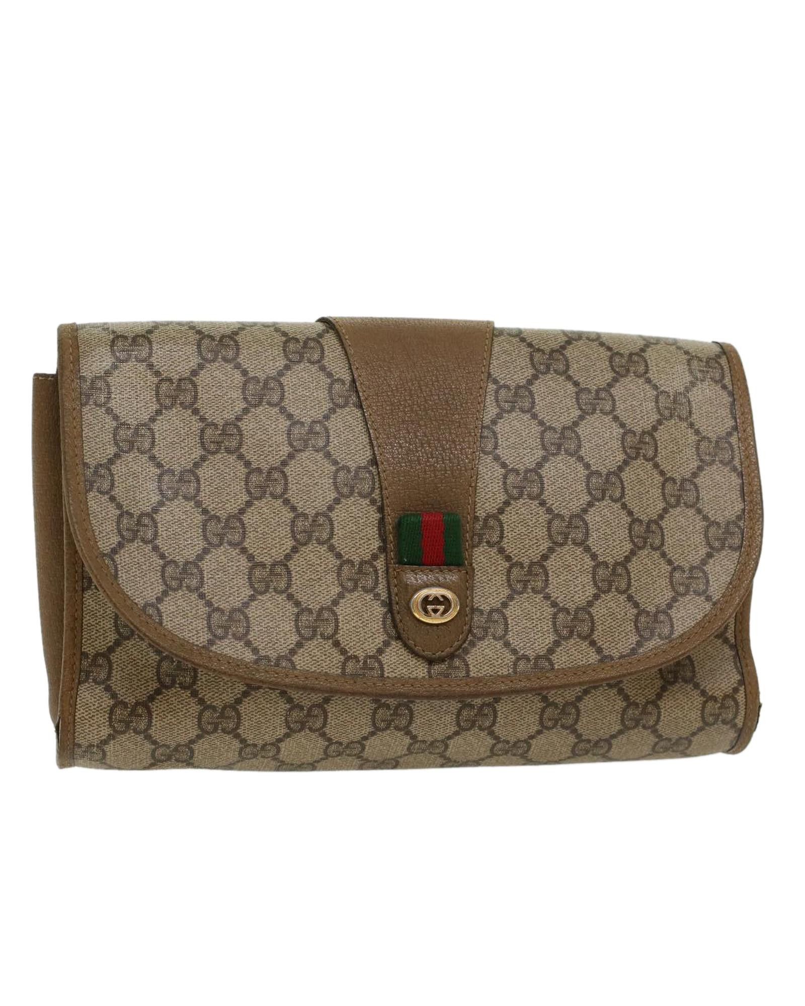 image of Gucci Gg Canvas Green Beige Clutch Bag, Women's