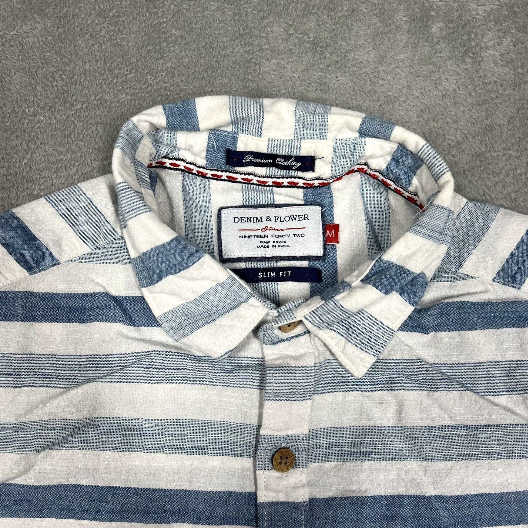 Denime DENIM & FLOWER Shirt Button-Up Denim Striped Multicolor Men Medium Shirt Button-Up Collared Short Sleeve Regular Mens Size US M / EU 48-50 / 2 - 6 Thumbnail
