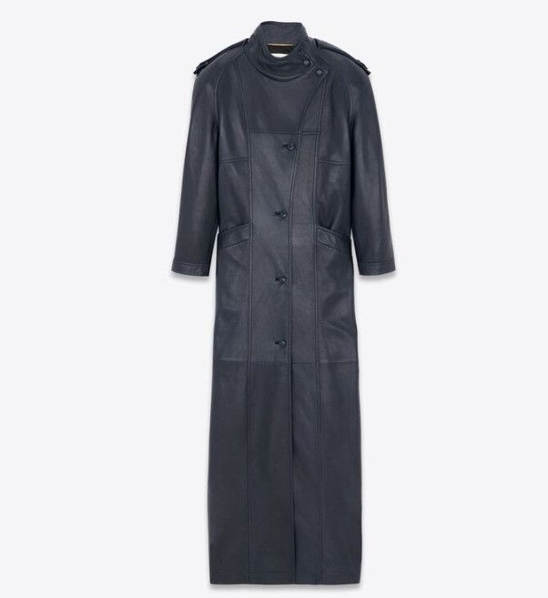 Saint Laurent Paris o1b1hav111224 Long Coat in Lambskin in Dark Spruce Blue Size XS / US 0-2 / IT 36-38 - 1 Thumbnail