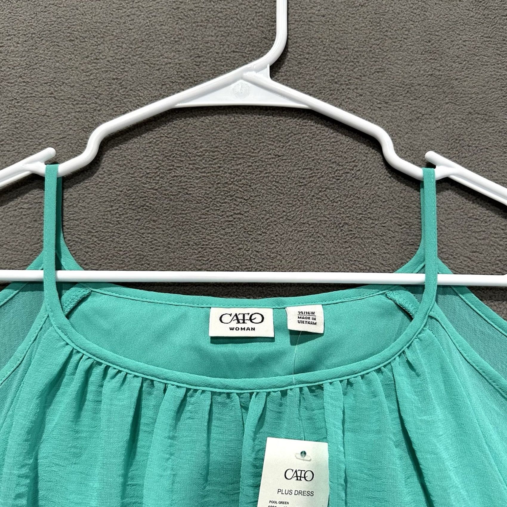 Vintage NWT Cato Dress Womens 16W Pool Green Cold Shoulder Short Sleeve Elastic Waist Dress Size 38" / US 16 / IT 52 - 4 Thumbnail