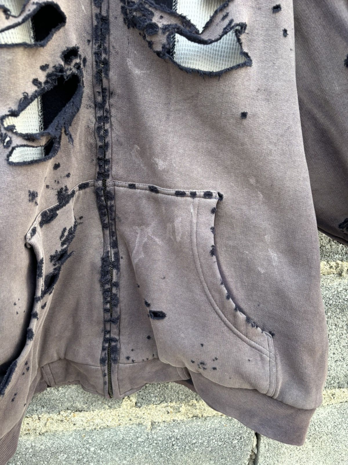 Vintage BOXY THRASHED THERMAL WAFFLE ZIP HOODIE Size US XL / EU 56 / 4 - 11 Thumbnail