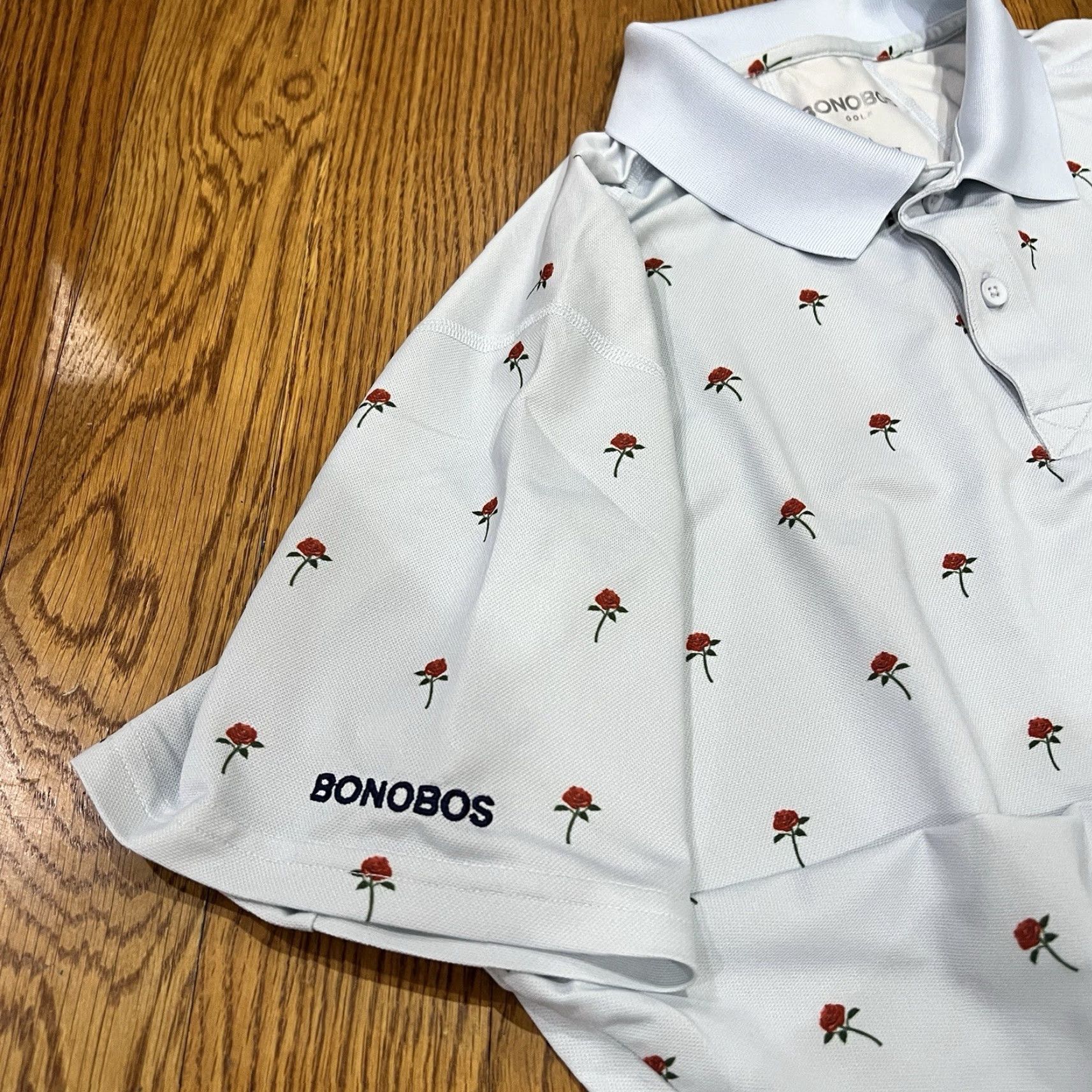 Bonobos Bonobos Golf Polo Slim Fit Rose Pattern Large Mens Shirt Short Sleeve Collar Embroidered Logo Gray Polo Casual Activewear Travel Spring Summer Fall Size US L / EU 52-54 / 3 - 7 Thumbnail