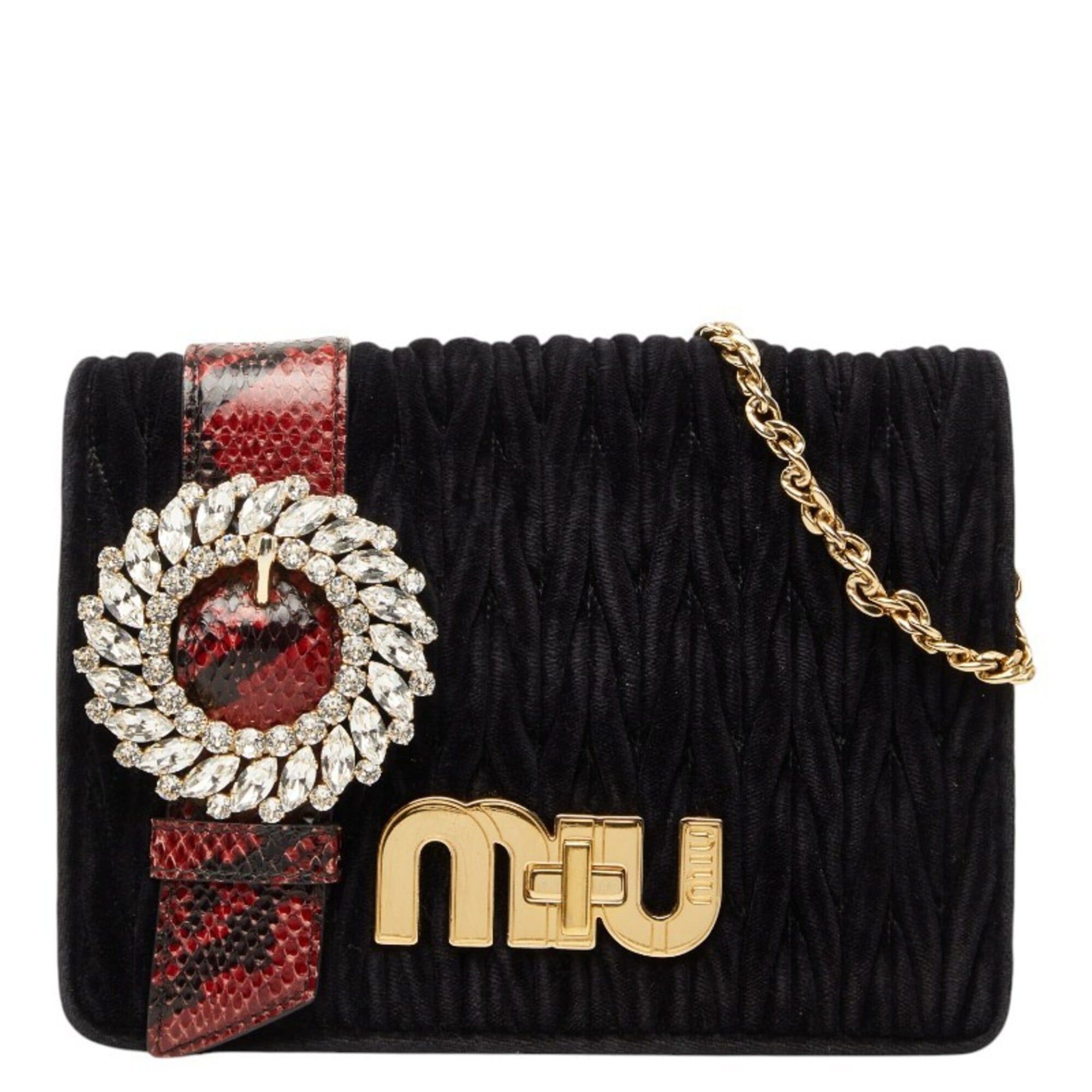 Miu Miu Miu Miu Miu Matelassé Bijou Crossbody Chain Shoulder Bag, Black Velvet Leather, Women's MIUMIU Size ONE SIZE - 1 Thumbnail