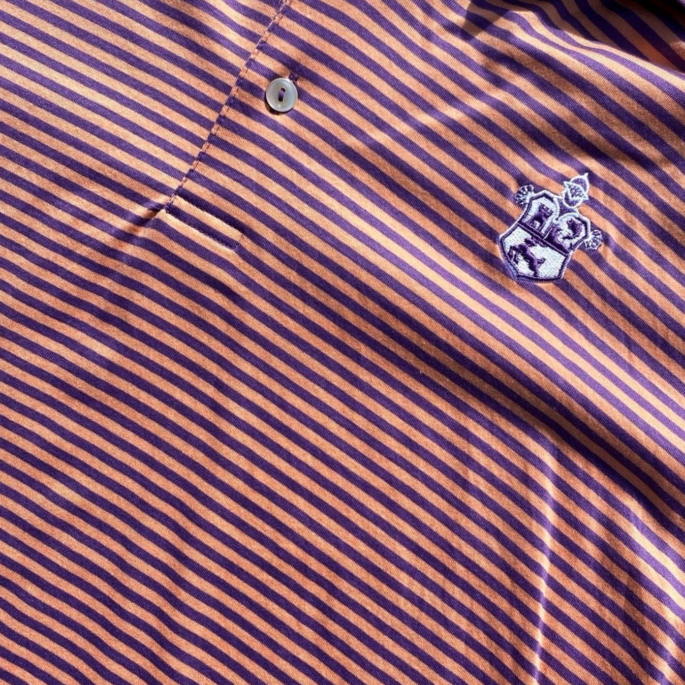 Peter Millar Peter Millar Polo Shirt Mens XXL 100% Cotton Striped Orange Purple Short Sleeve Collared Pullover Golf Casual Shirt Mens Size US XXL / EU 58 / 5 - 2 Thumbnail