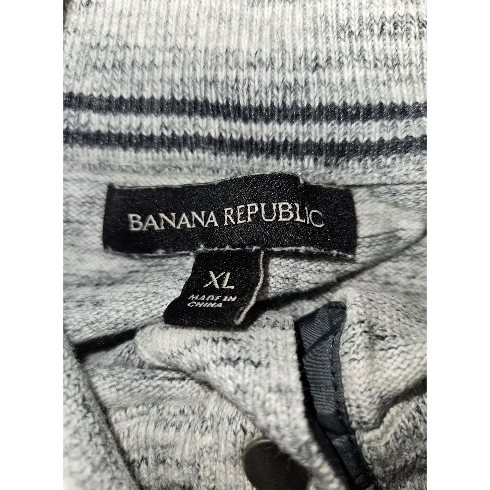 Banana Republic Banana Republic Sweater Mens XL Gray Mock Neck Henley Striped Knit Pullover Size US XL / EU 56 / 4 - 2 Thumbnail