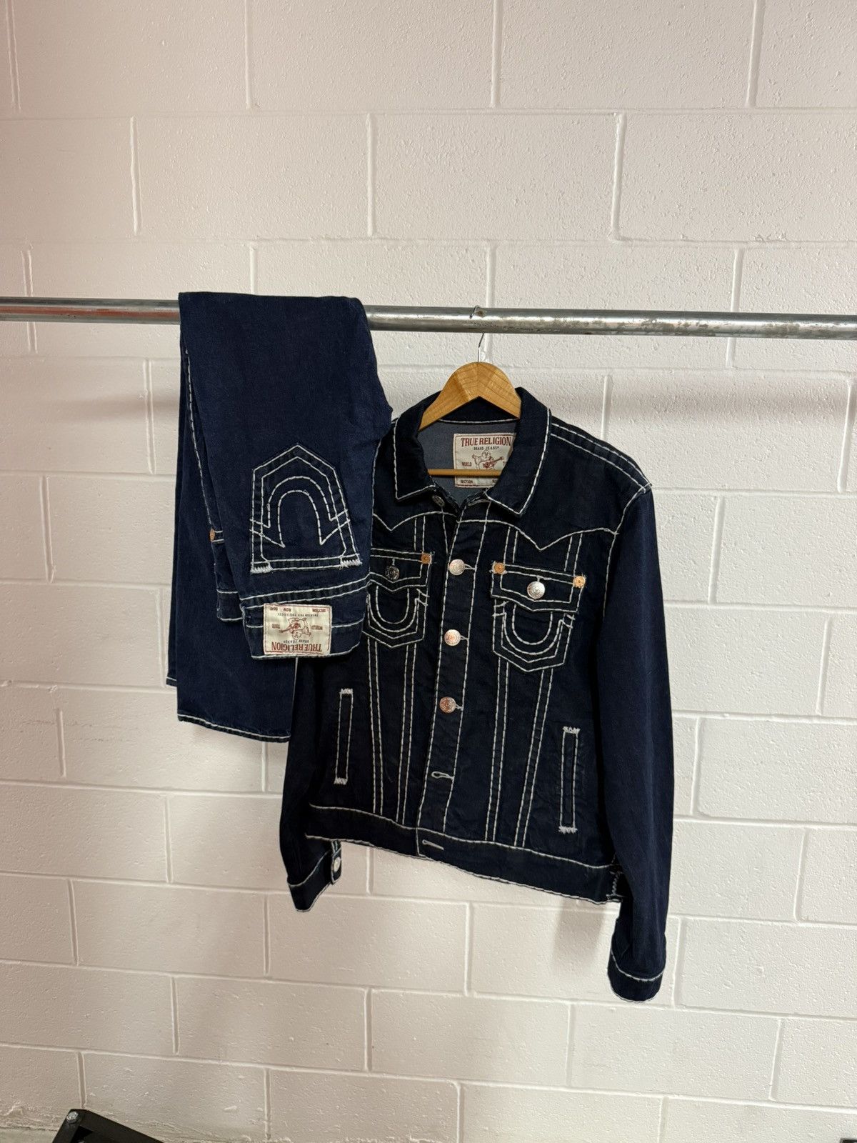 tru religion full dark navy denim set