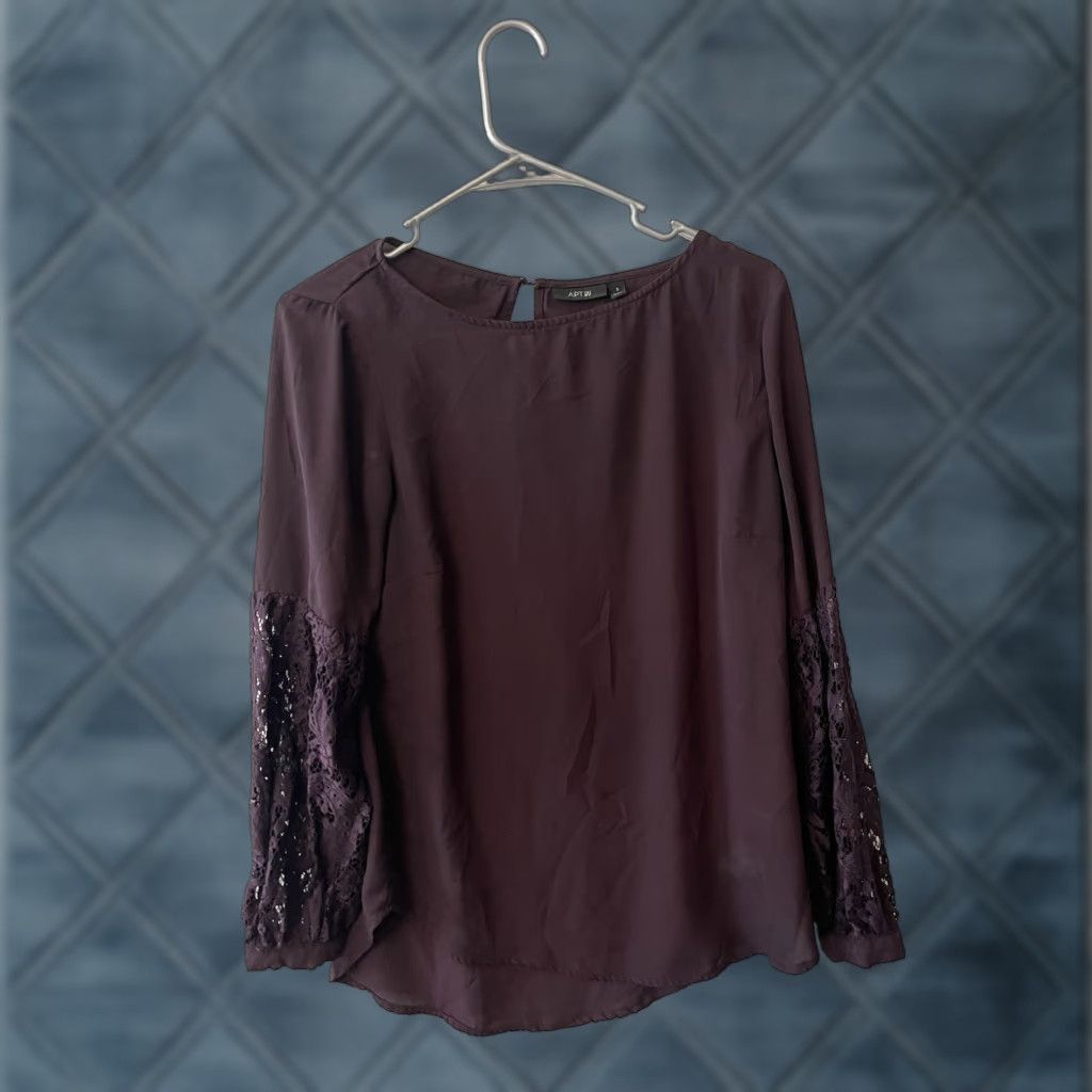 Apt. 9 Apt. 9 Burgundy Floral Lace Blouse Top S Womens Career Long Sleeve Office Size S / US 4 / IT 40 - 1 Thumbnail