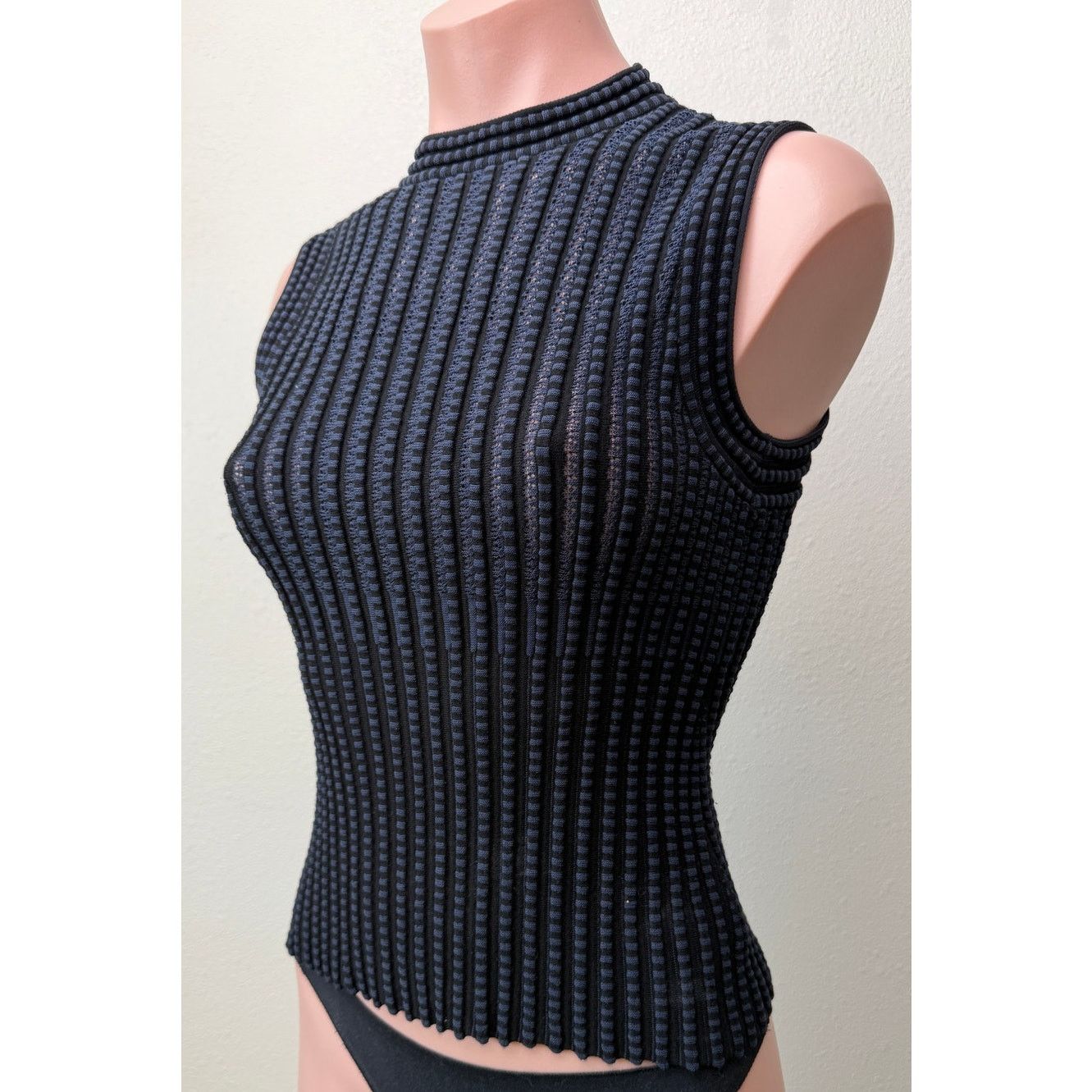Theory Theory Black Blue Ribbed Sleeveless Mock Neck Knit Top US S Size S / US 4 / IT 40 - 2 Thumbnail