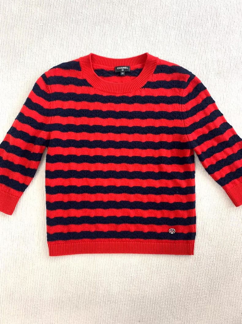 Chanel Chanel Red Striped Knit Short Sleeve Top - dmc Size US M / EU 48-50 / 2 - 1 Thumbnail