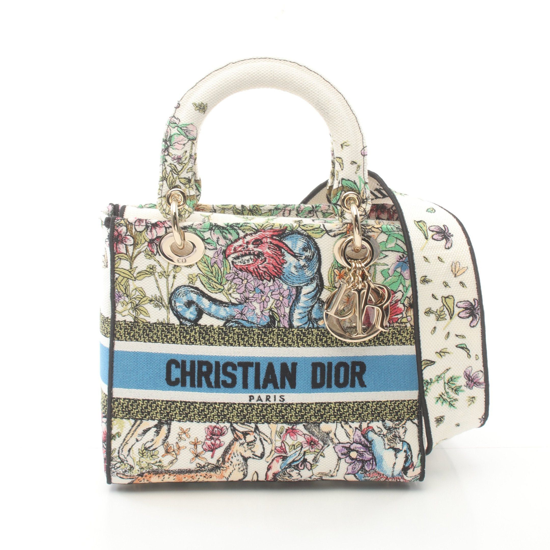 Dior Dior Lady Medium Handbag Canvas White Multicolor Size ONE SIZE - 1 Thumbnail