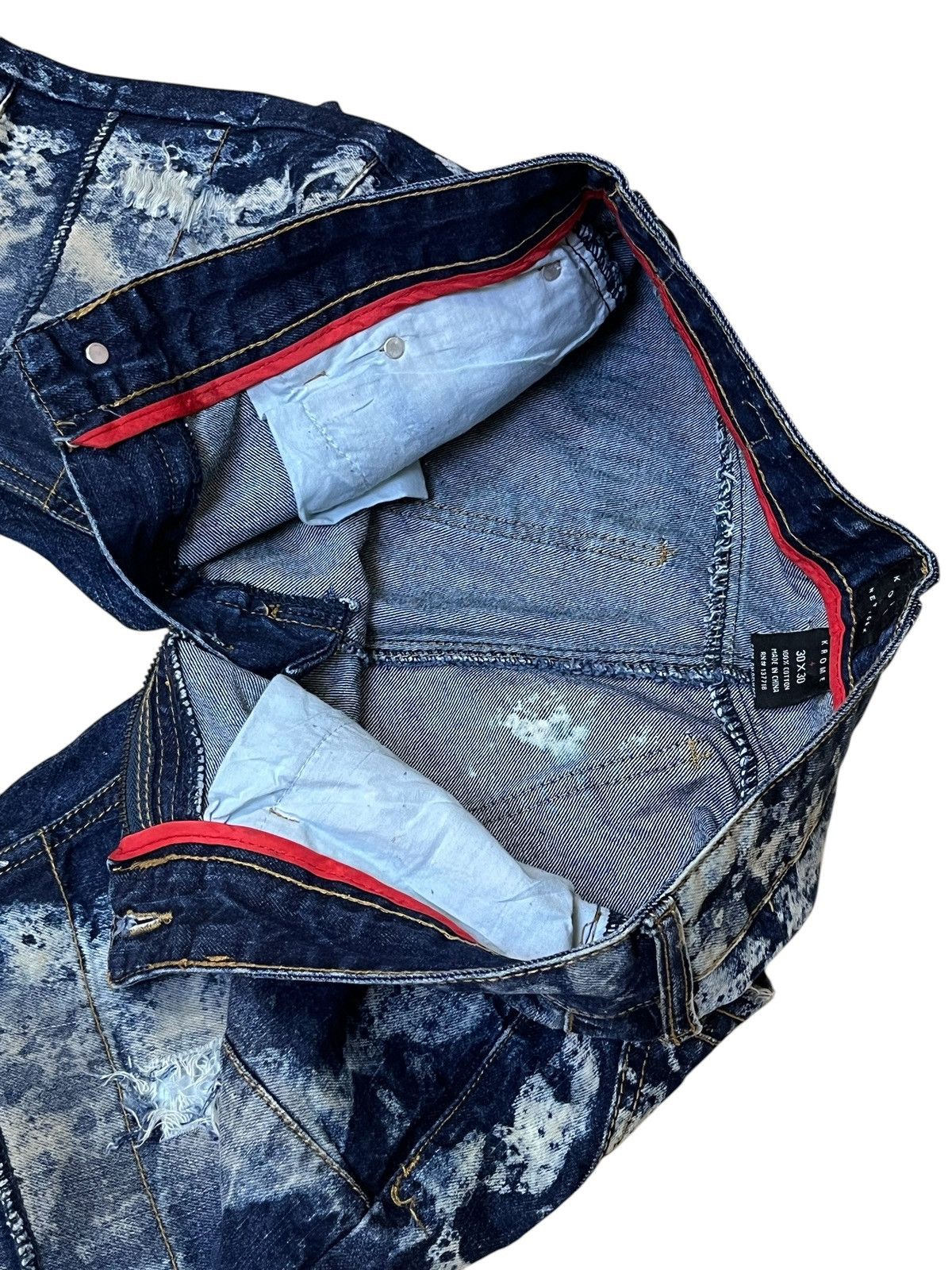 Japanese Brand SICK🔥KROME NEW YORK TYE DYE DISTRESSED STYLE JEANS Size US 31 - 12 Thumbnail