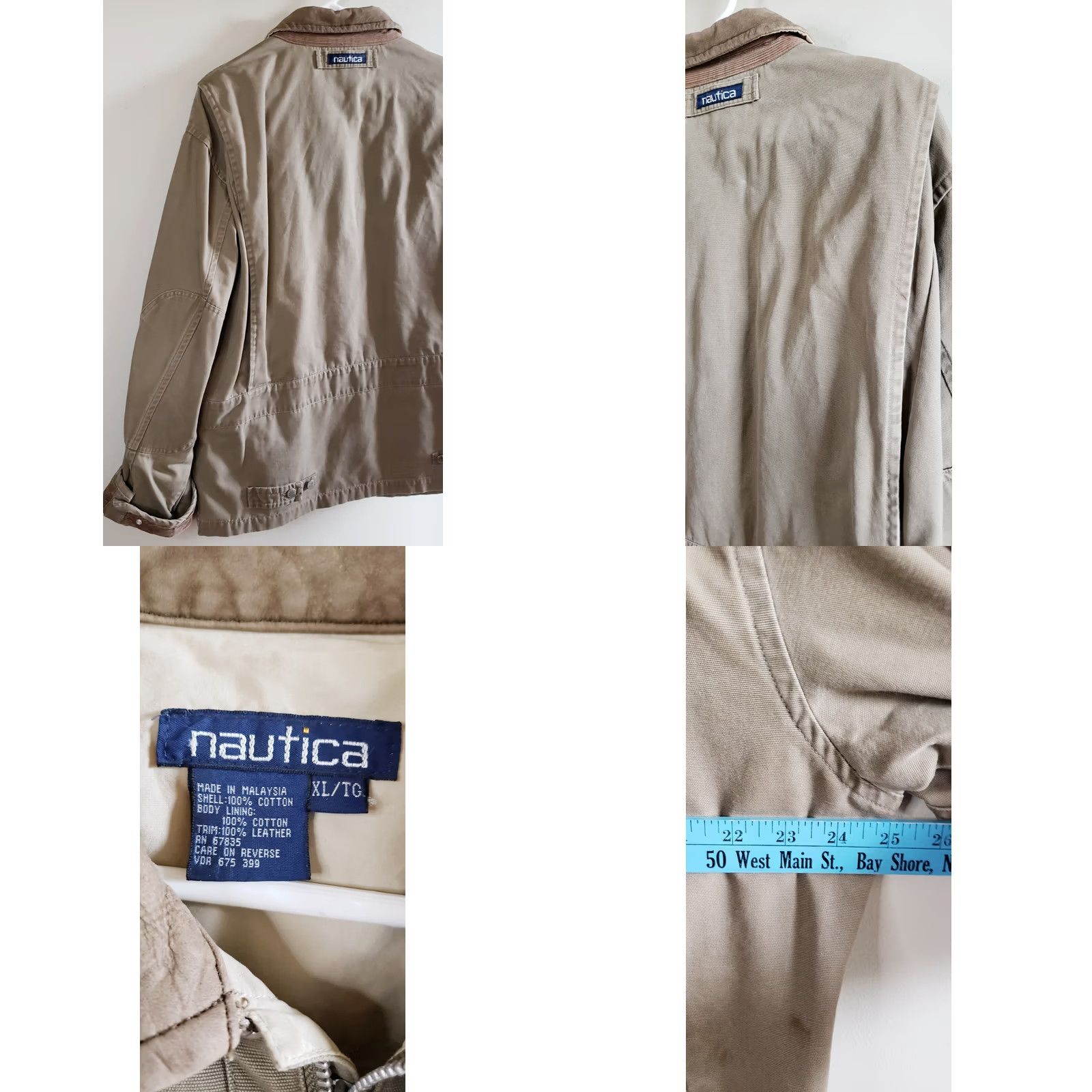 Nautica Nautica Mens XL Canvas Barn Coat Tan Khaki Jacket Full Zip Leather Collar & Trim Jacket Size US XL / EU 56 / 4 - 8 Thumbnail