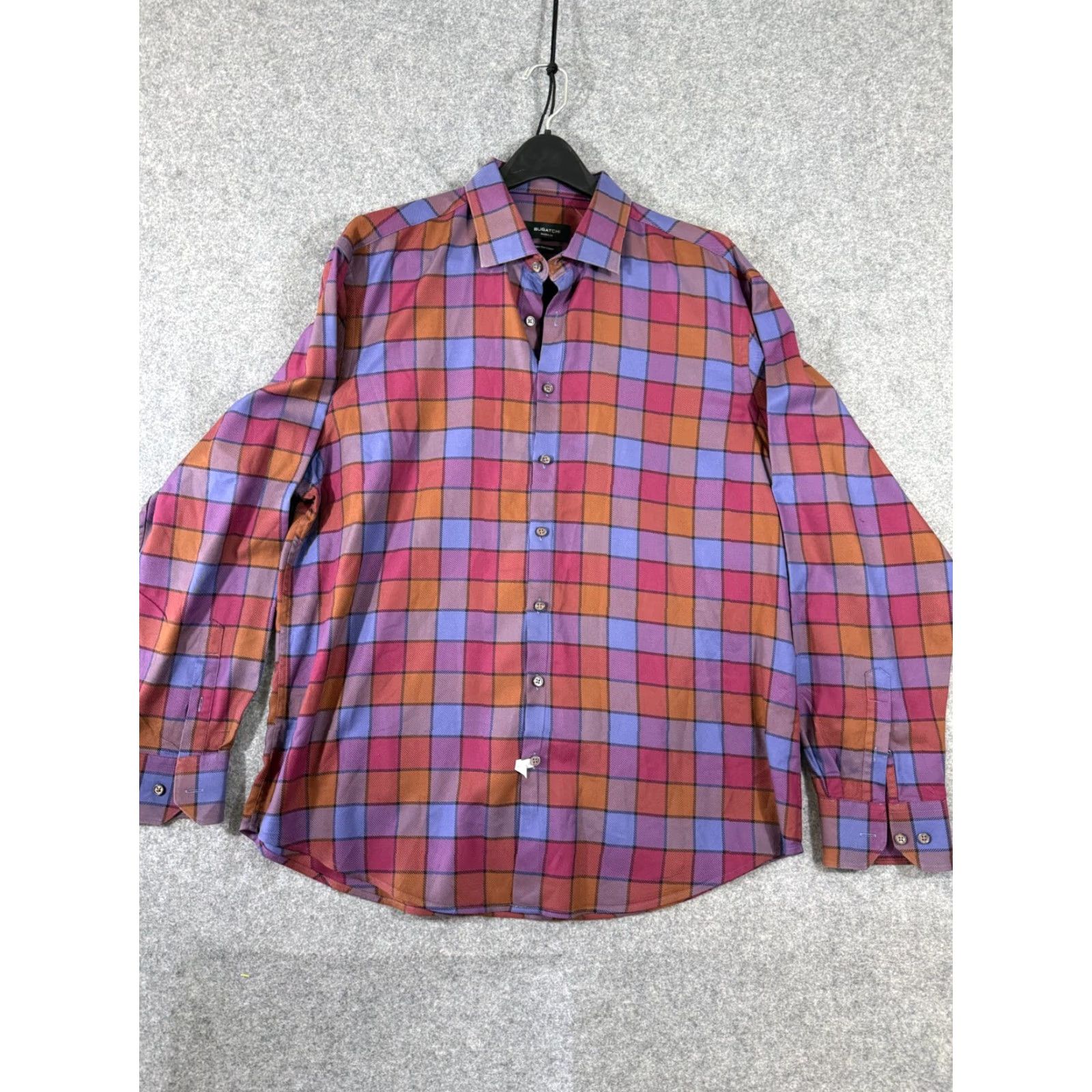 BUGATCHI Bugatchi Shirt Mens XL Plum Orange Plaid Classic Fit Super Fine Cotton Button-Up Long Sleeve Size US XL / EU 56 / 4 - 3 Thumbnail